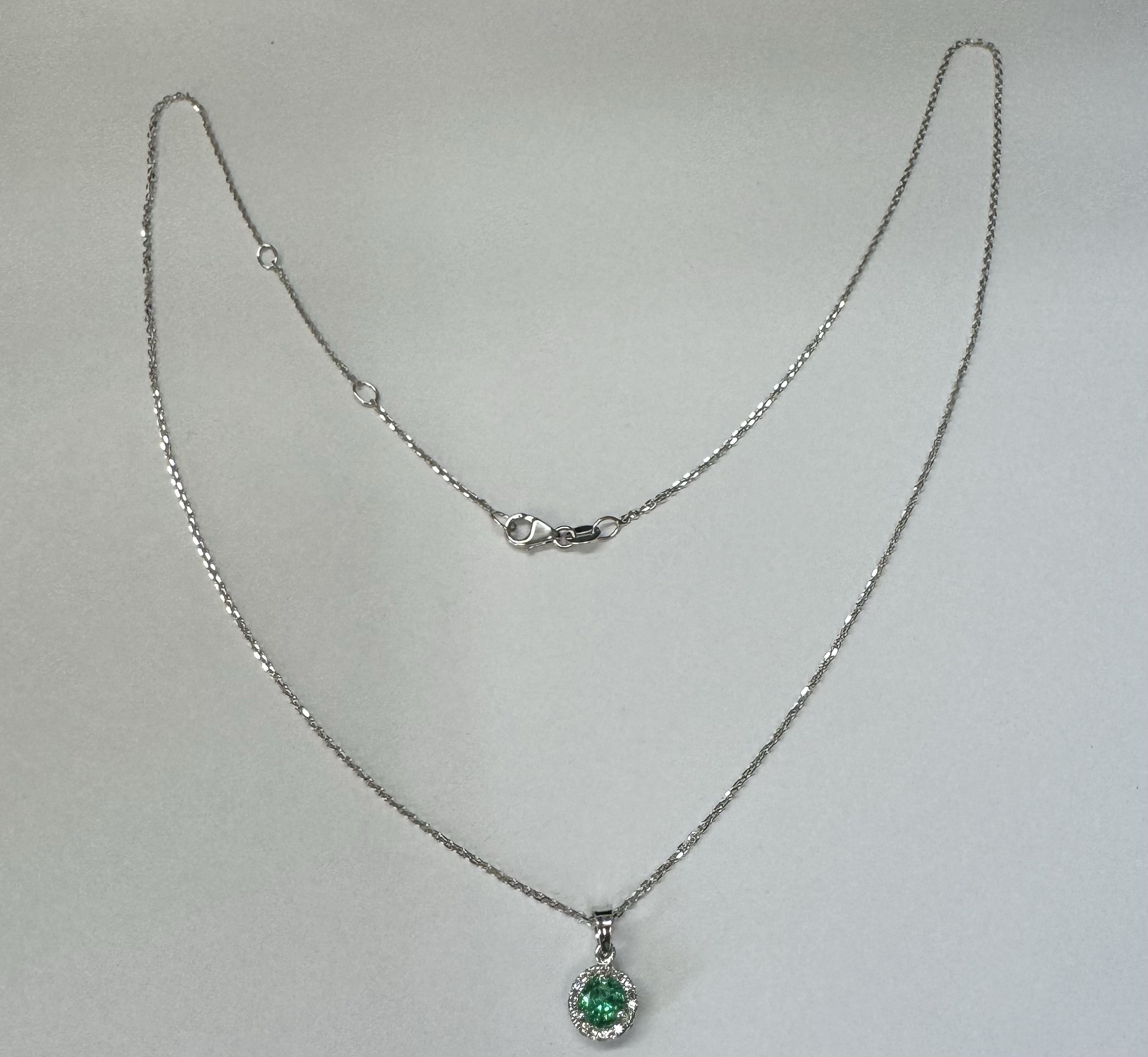 14k White Gold Genuine .49 Cttw Emerald & Diamond Halo Pendant - Image 2