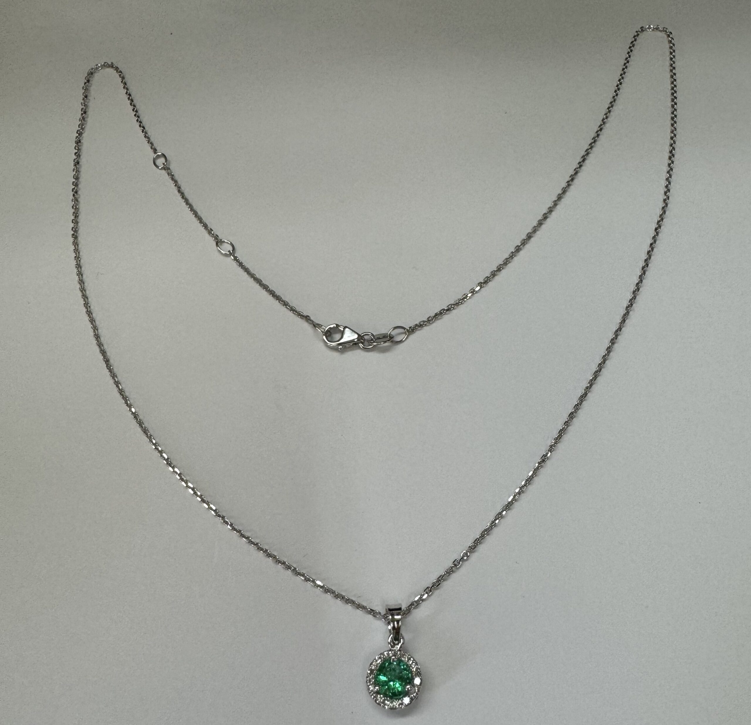 14k White Gold Genuine .49 Cttw Emerald & Diamond Halo Pendant - Image 3