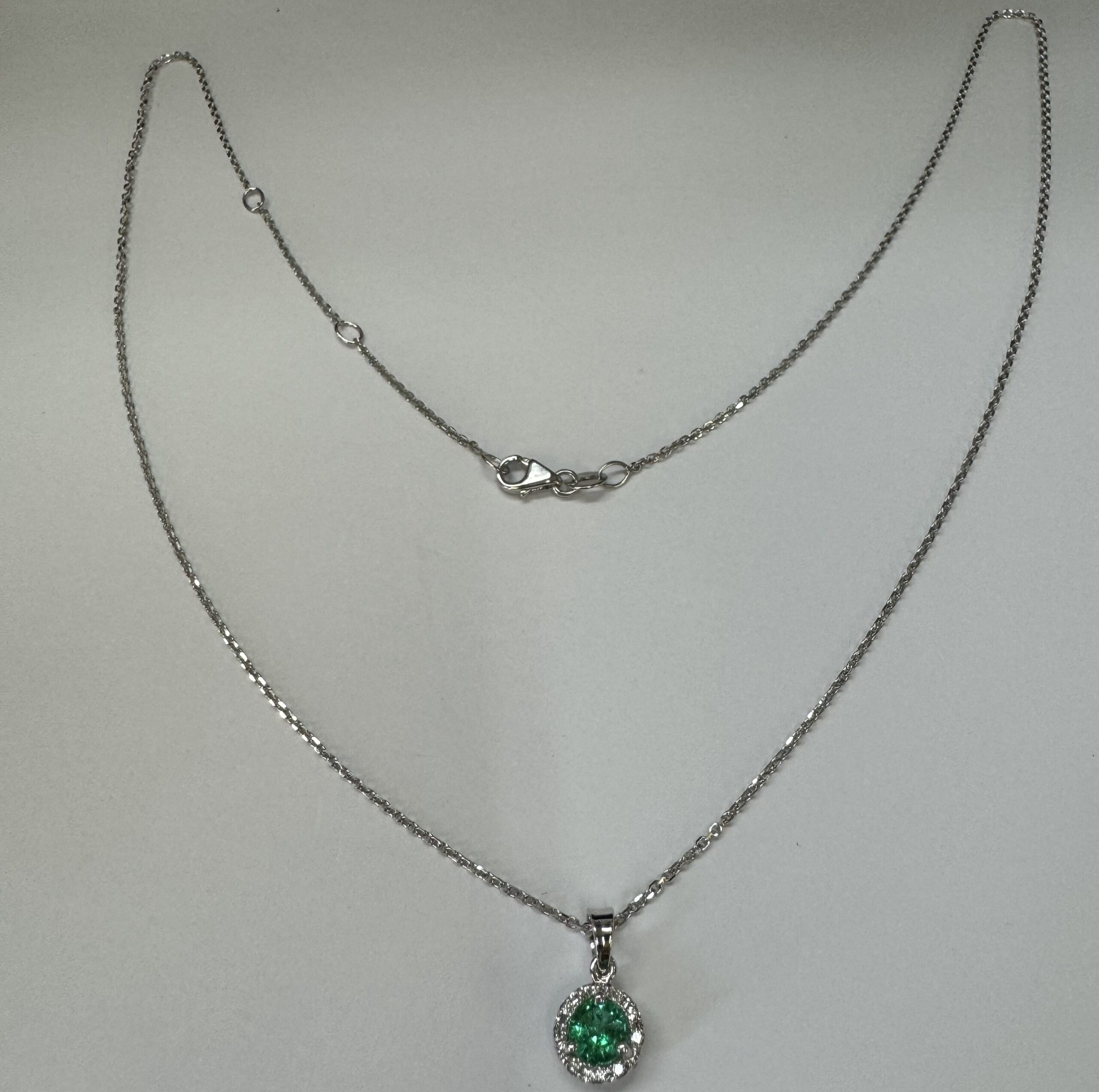 14k White Gold Genuine .49 Cttw Emerald & Diamond Halo Pendant - Image 4