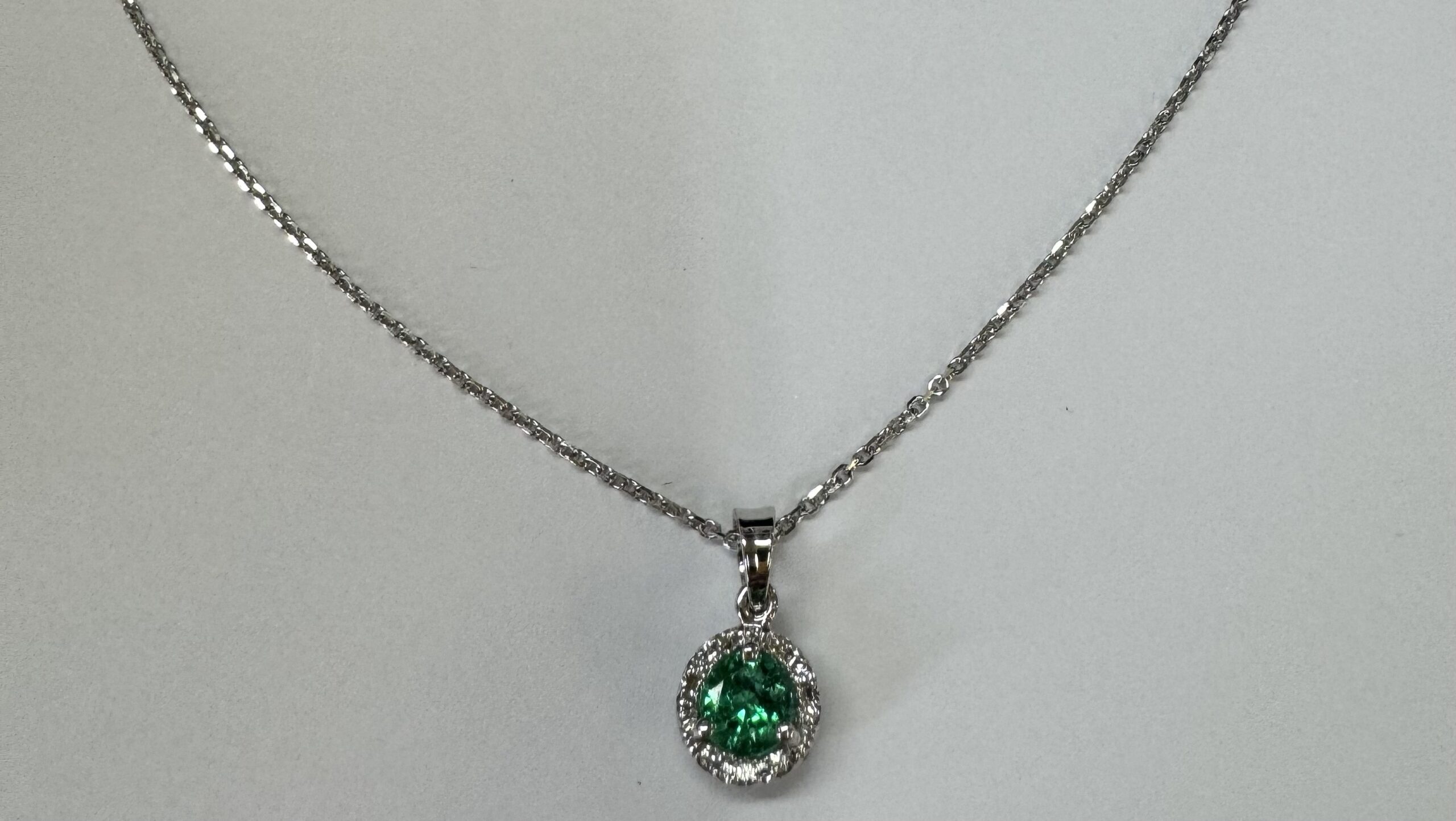 14k White Gold Genuine .49 Cttw Emerald & Diamond Halo Pendant - Image 5