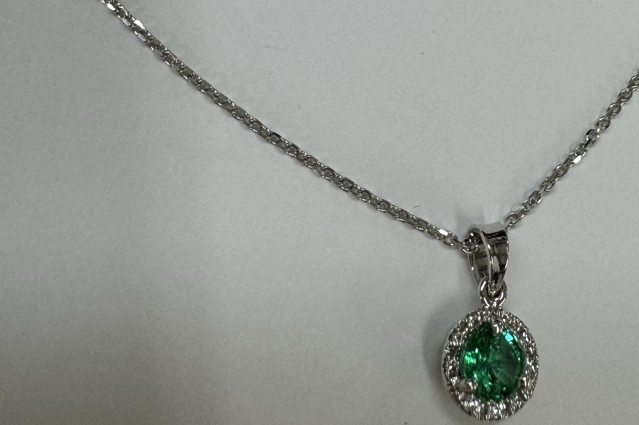 14k White Gold Genuine .49 Cttw Emerald & Diamond Halo Pendant - Image 6