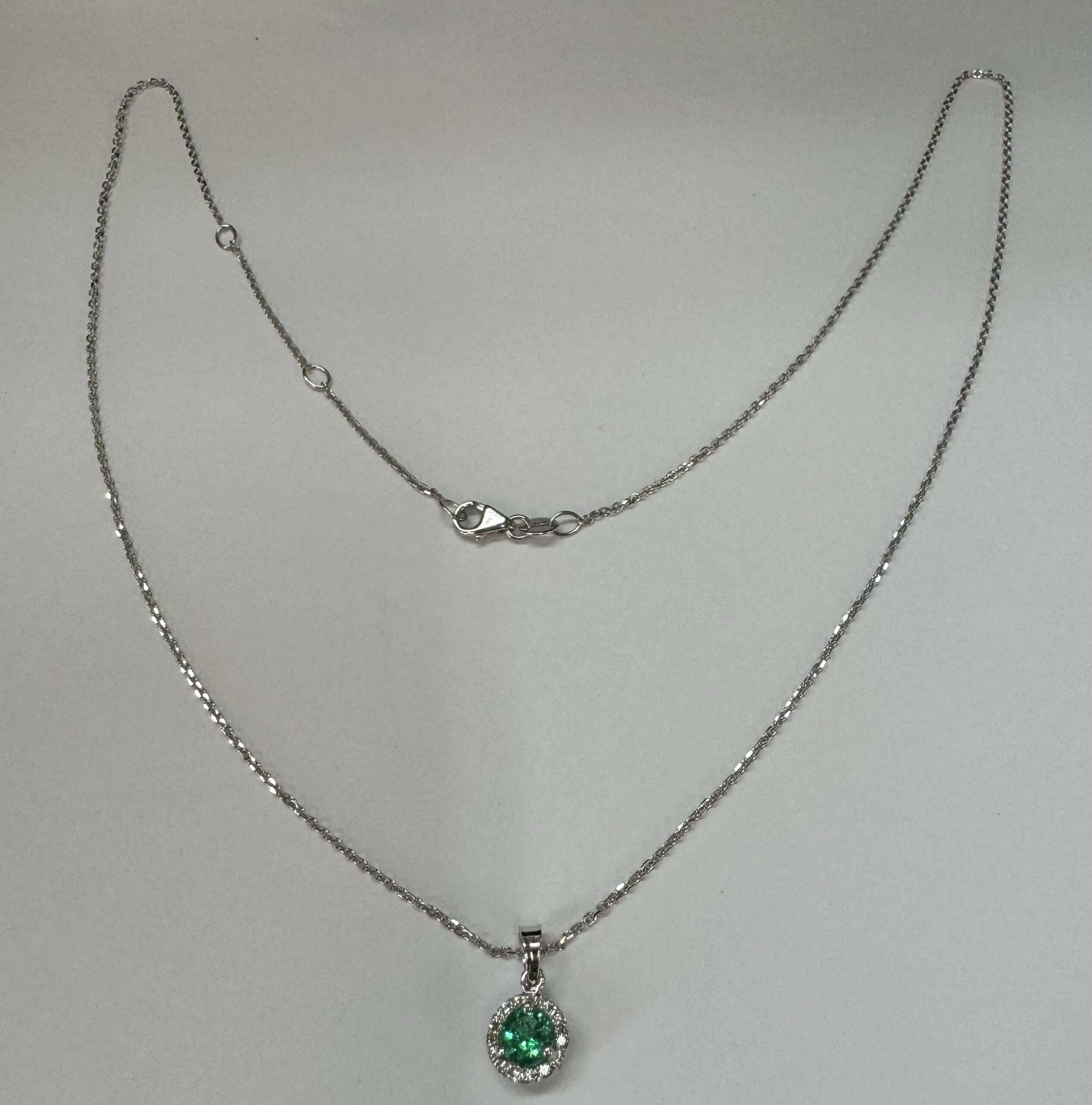 14k White Gold Genuine .49 Cttw Emerald & Diamond Halo Pendant - Image 8