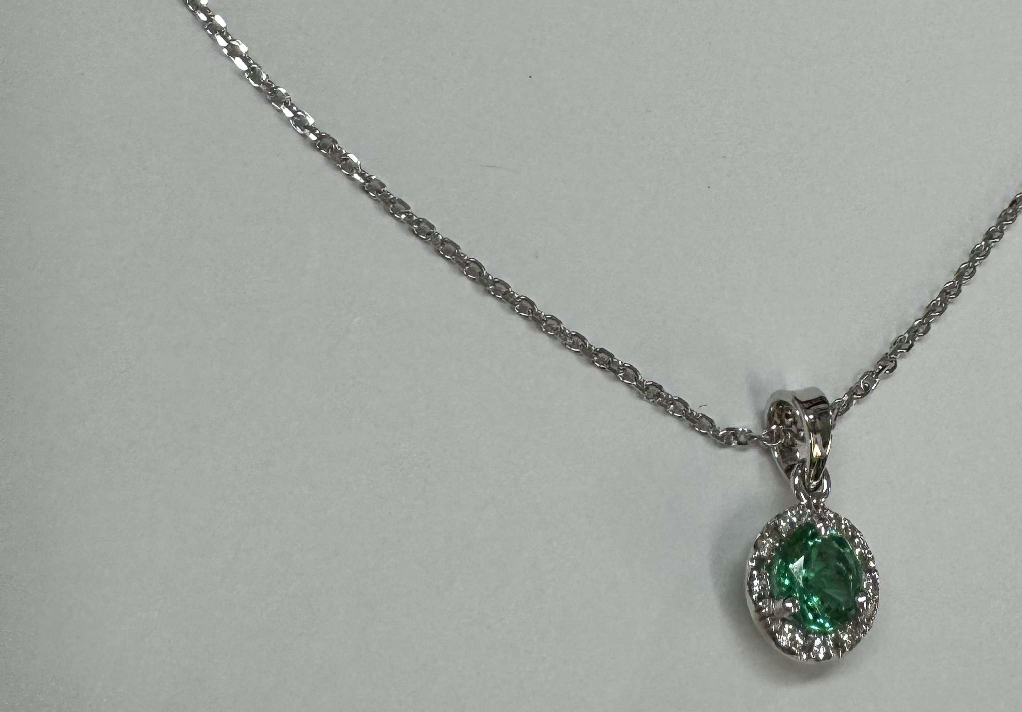 14k White Gold Genuine .49 Cttw Emerald & Diamond Halo Pendant - Image 10