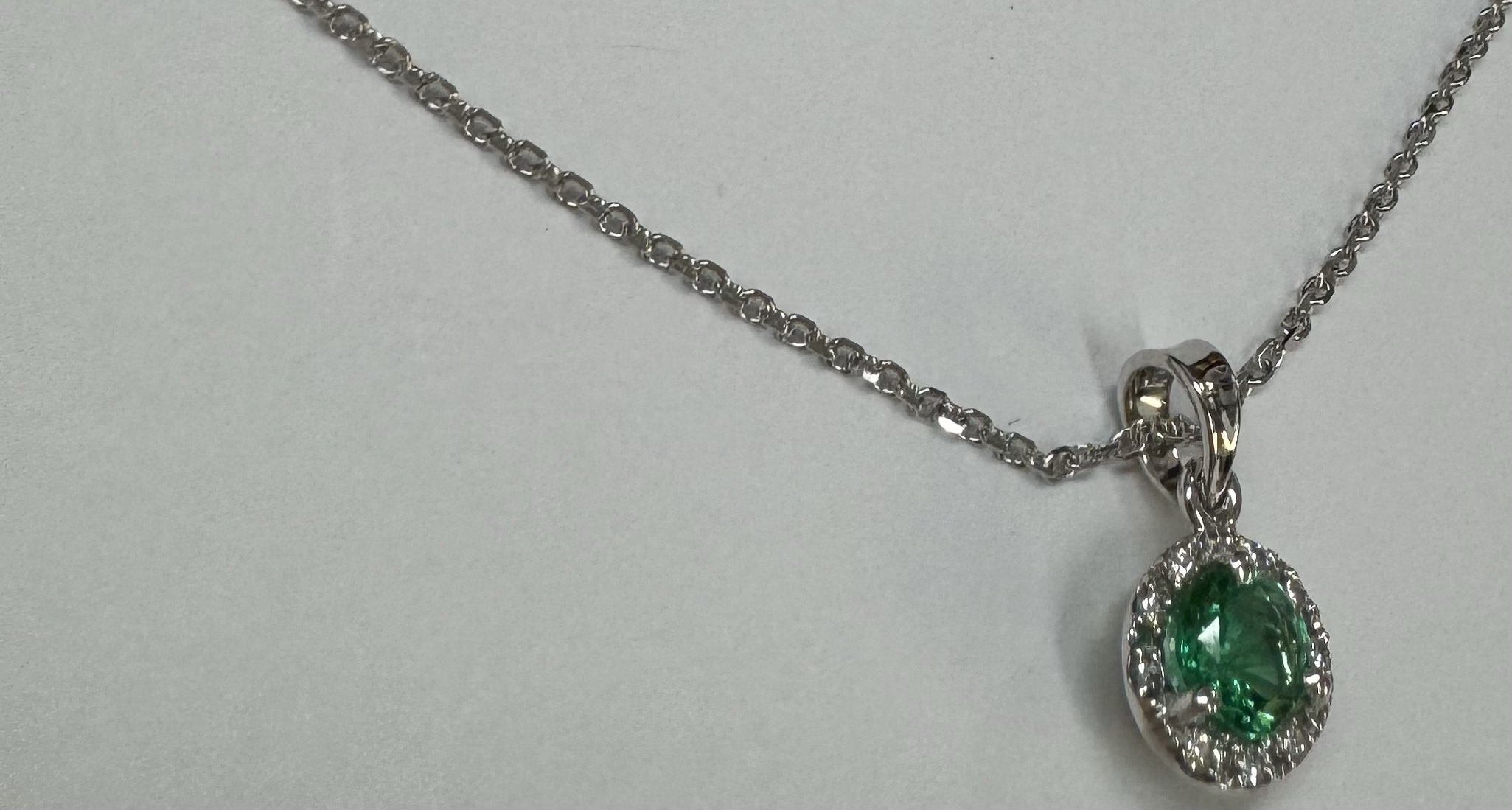 14k White Gold Genuine .49 Cttw Emerald & Diamond Halo Pendant - Image 11