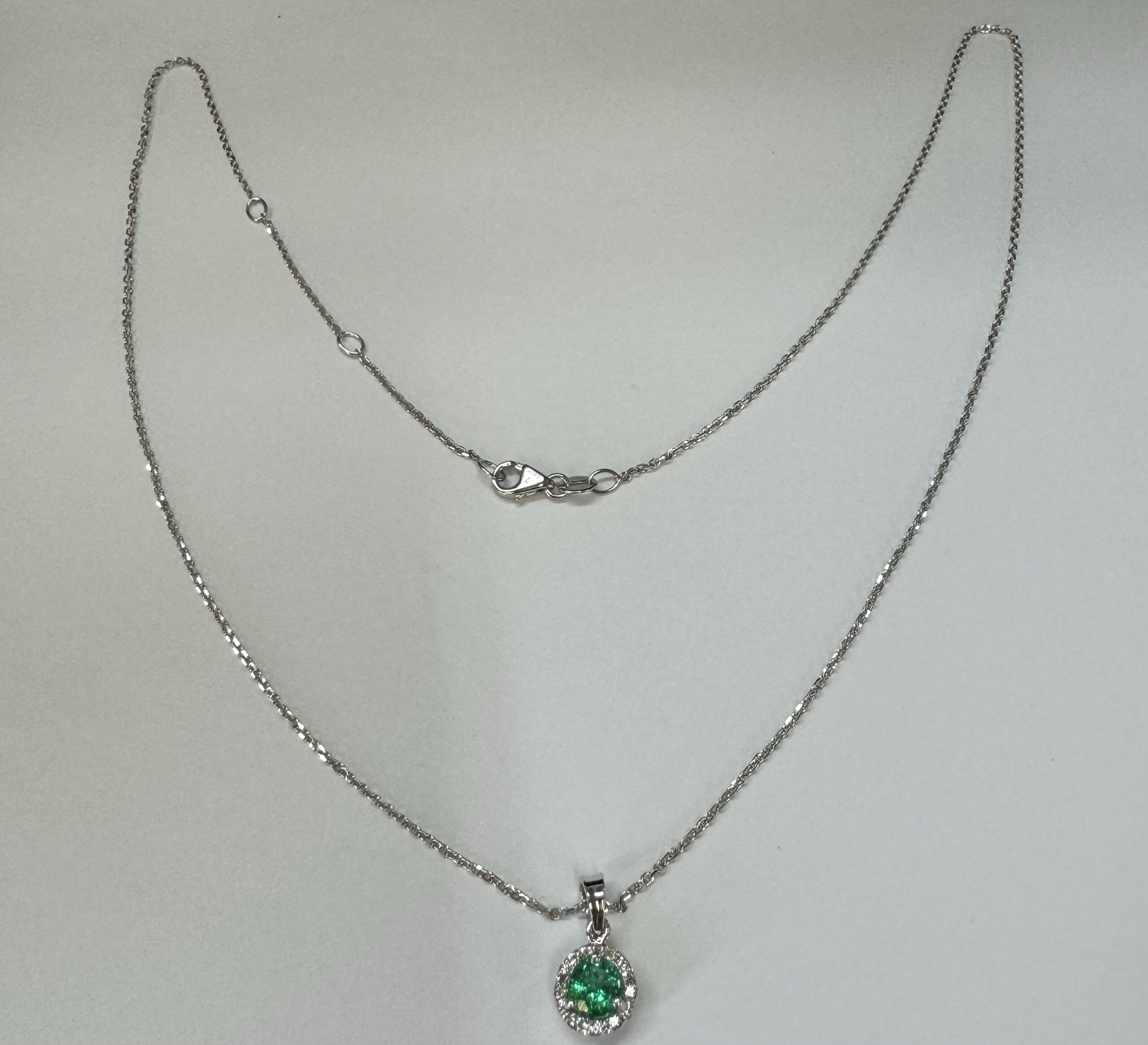 14k White Gold Genuine .49 Cttw Emerald & Diamond Halo Pendant - Image 14