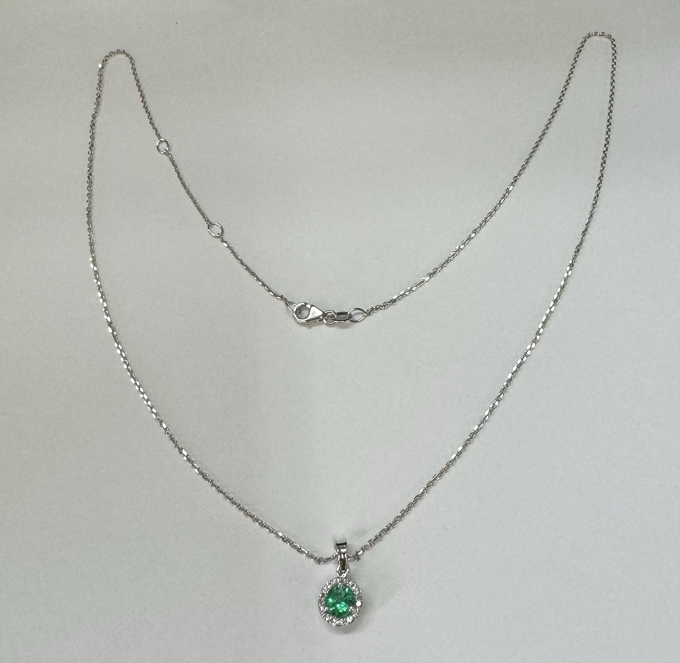 14k White Gold Genuine .49 Cttw Emerald & Diamond Halo Pendant - Image 17