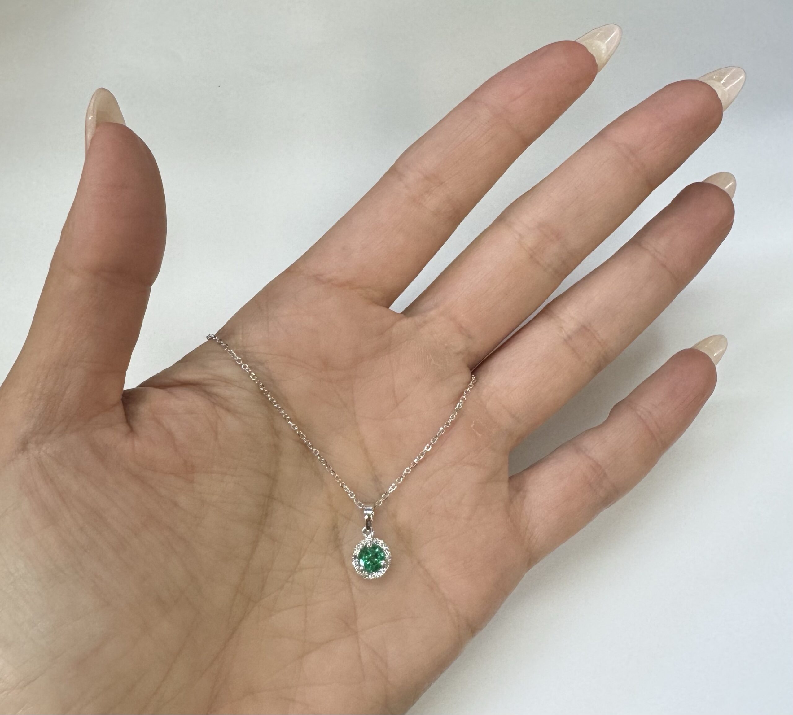 14k White Gold Genuine .49 Cttw Emerald & Diamond Halo Pendant - Image 28