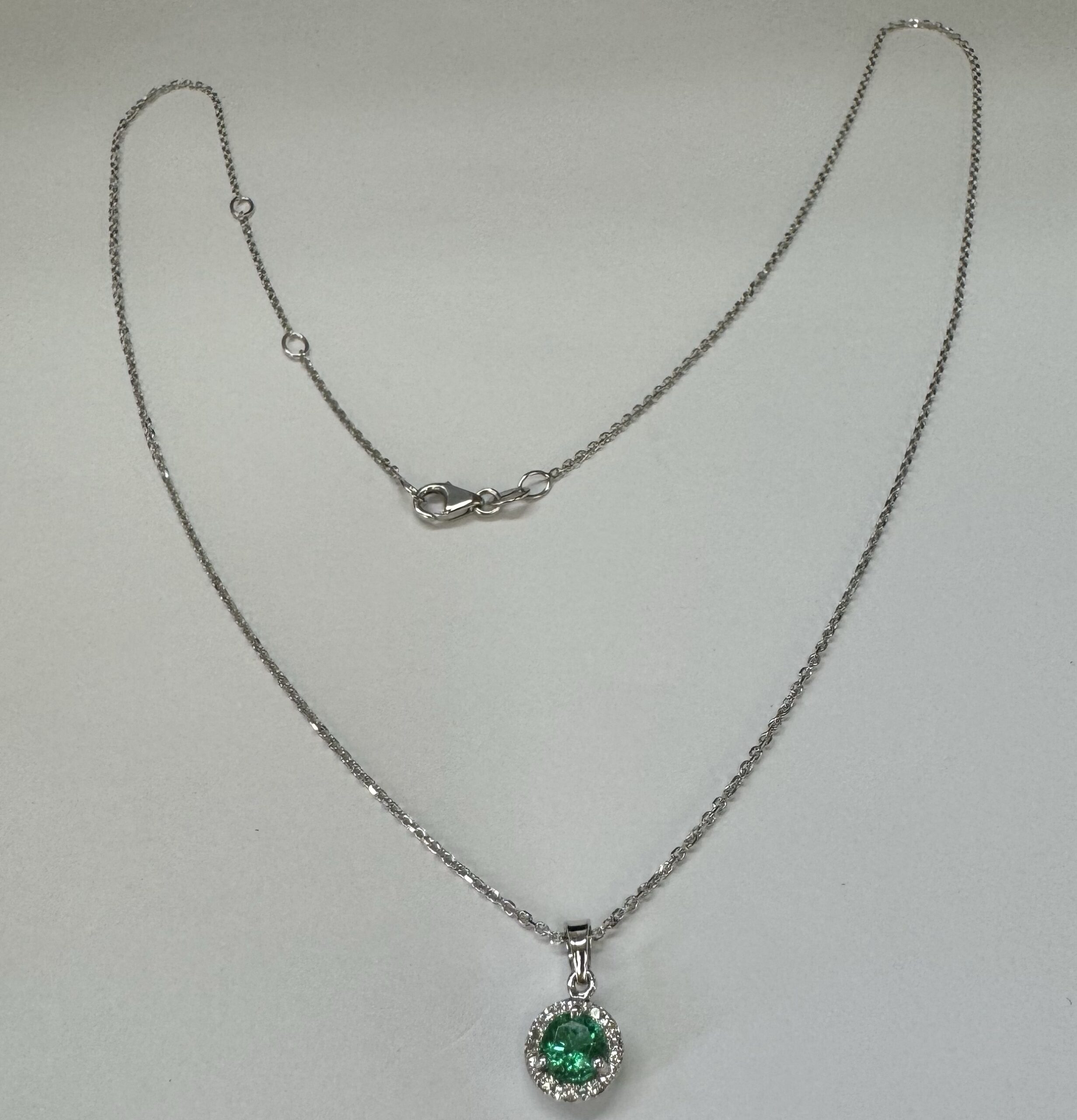 14k White Gold Genuine .49 Cttw Emerald & Diamond Halo Pendant - Image 37