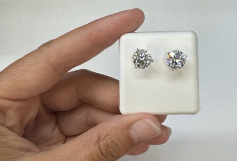 14k White Gold Genuine 4.00 Cttw Lab Grown Round Brilliant Cut Diamond Stud Earrings