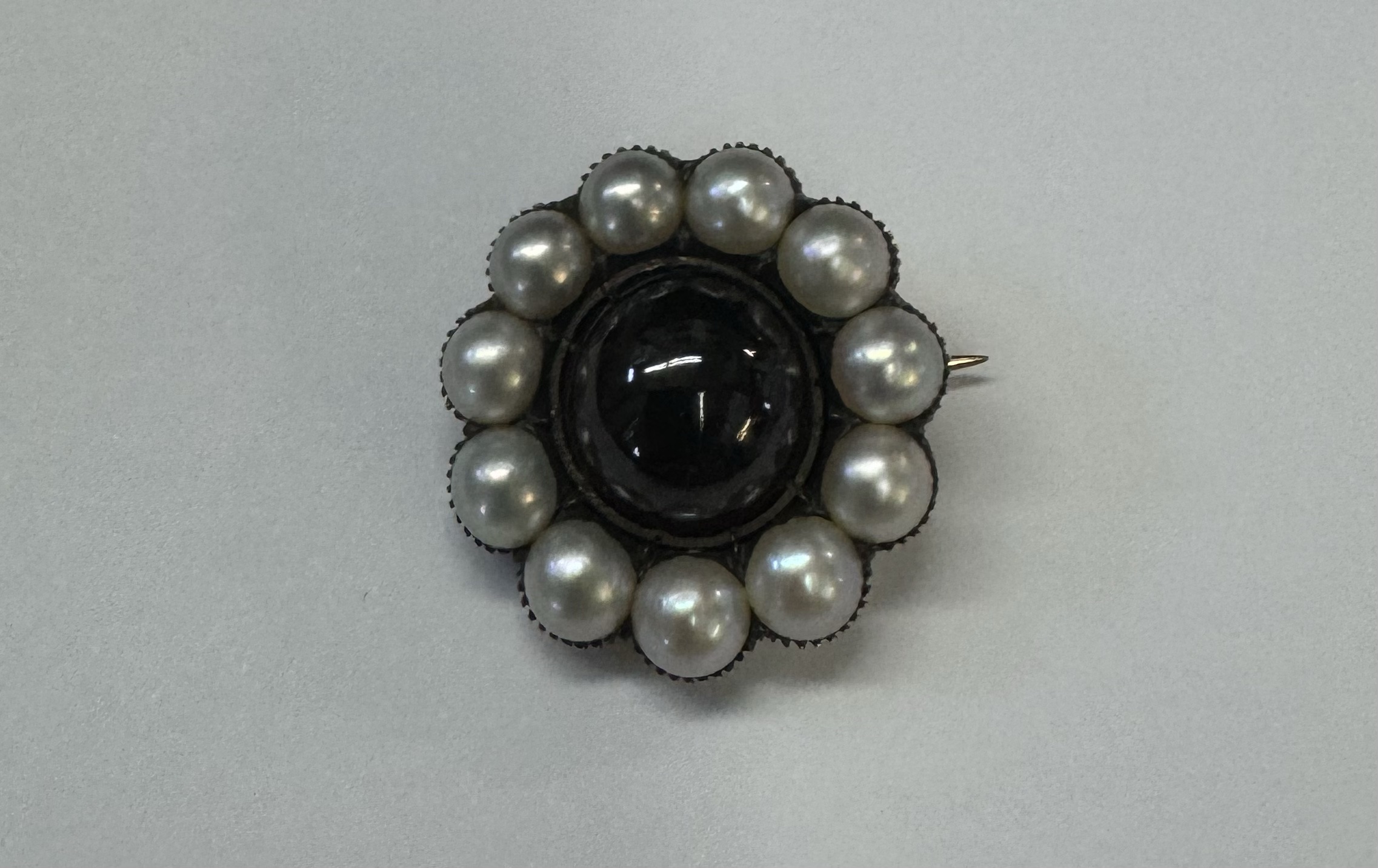 Antique Over 170 Year Old 14k Yellow Gold Genuine Garnet & Pearl Memorial Brooch With Pendant Loop - Image 3