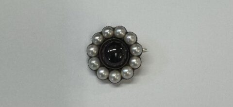 Antique Over 170 Year Old 14k Yellow Gold Genuine Garnet & Pearl Memorial Brooch With Pendant Loop
