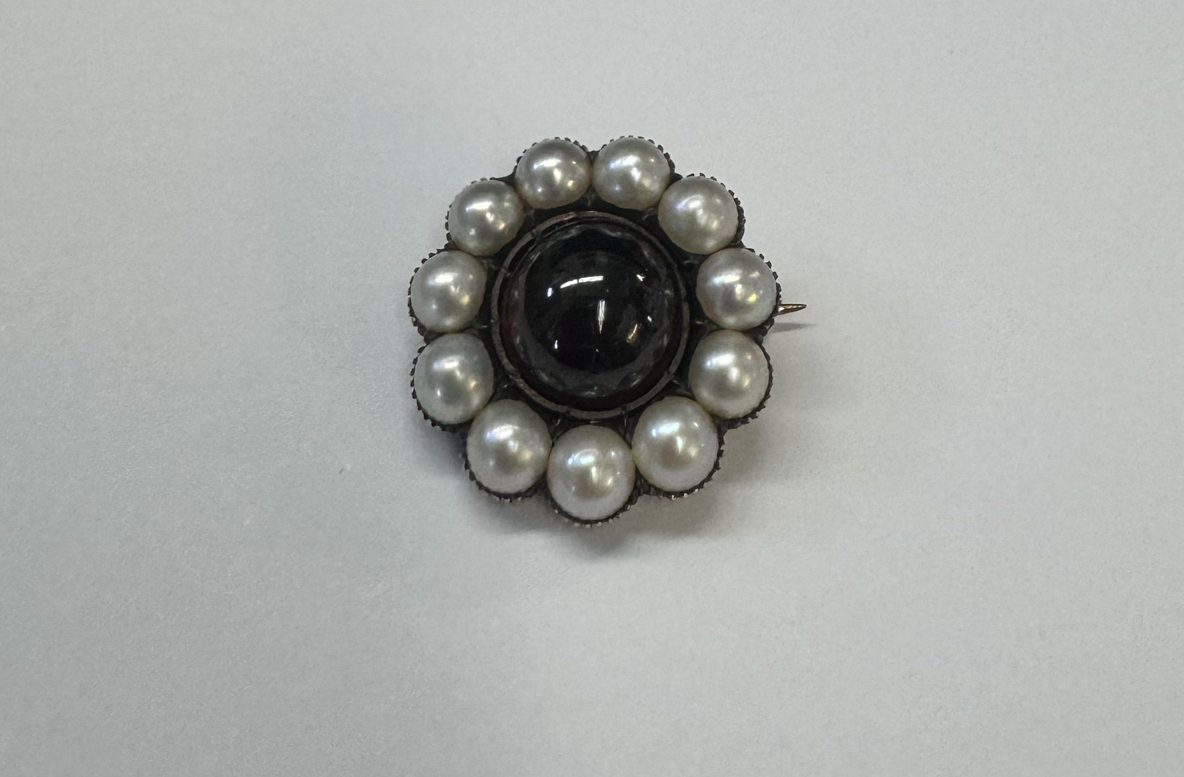 Antique Over 170 Year Old 14k Yellow Gold Genuine Garnet & Pearl Memorial Brooch With Pendant Loop - Image 5