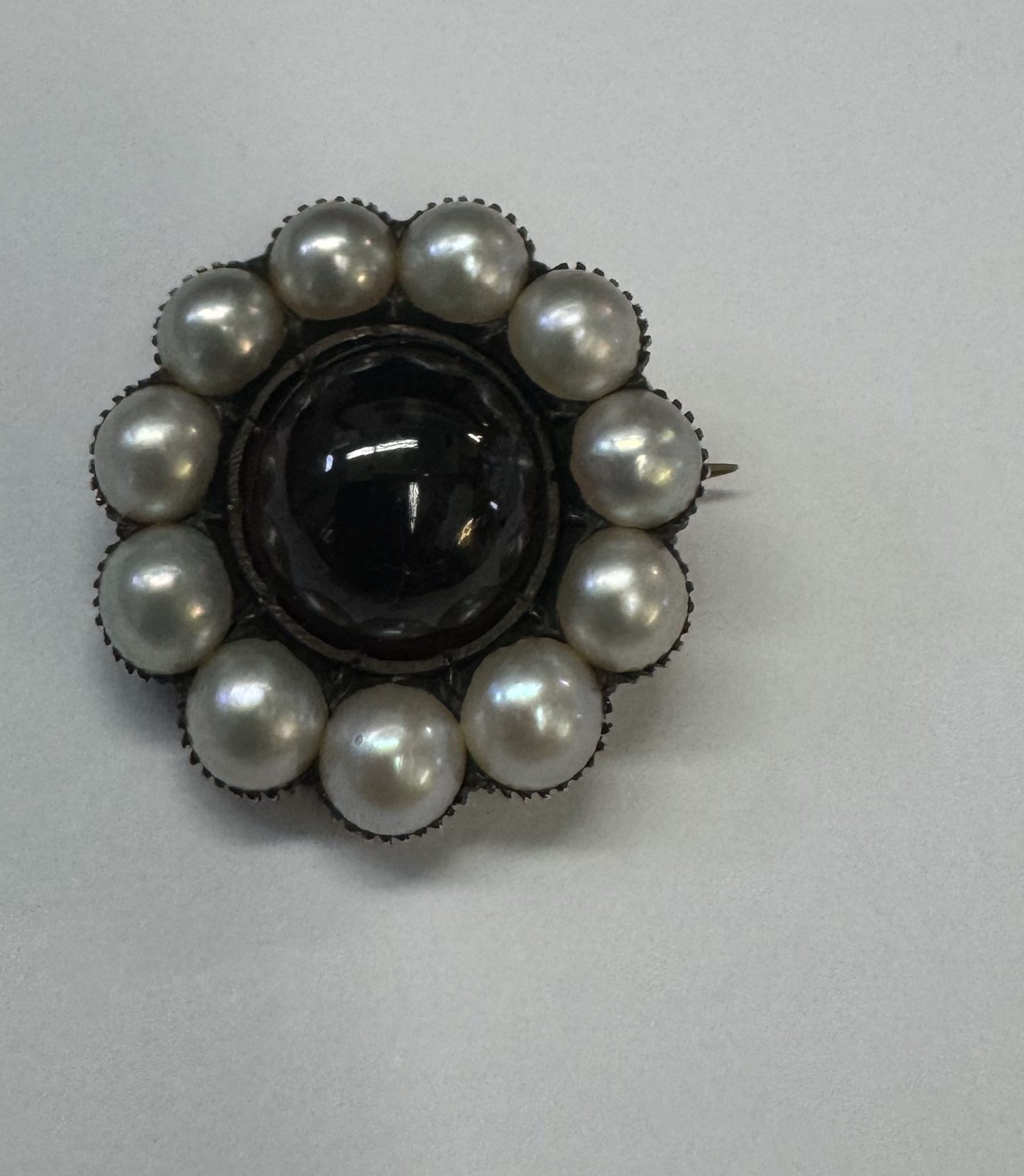 Antique Over 170 Year Old 14k Yellow Gold Genuine Garnet & Pearl Memorial Brooch With Pendant Loop - Image 6