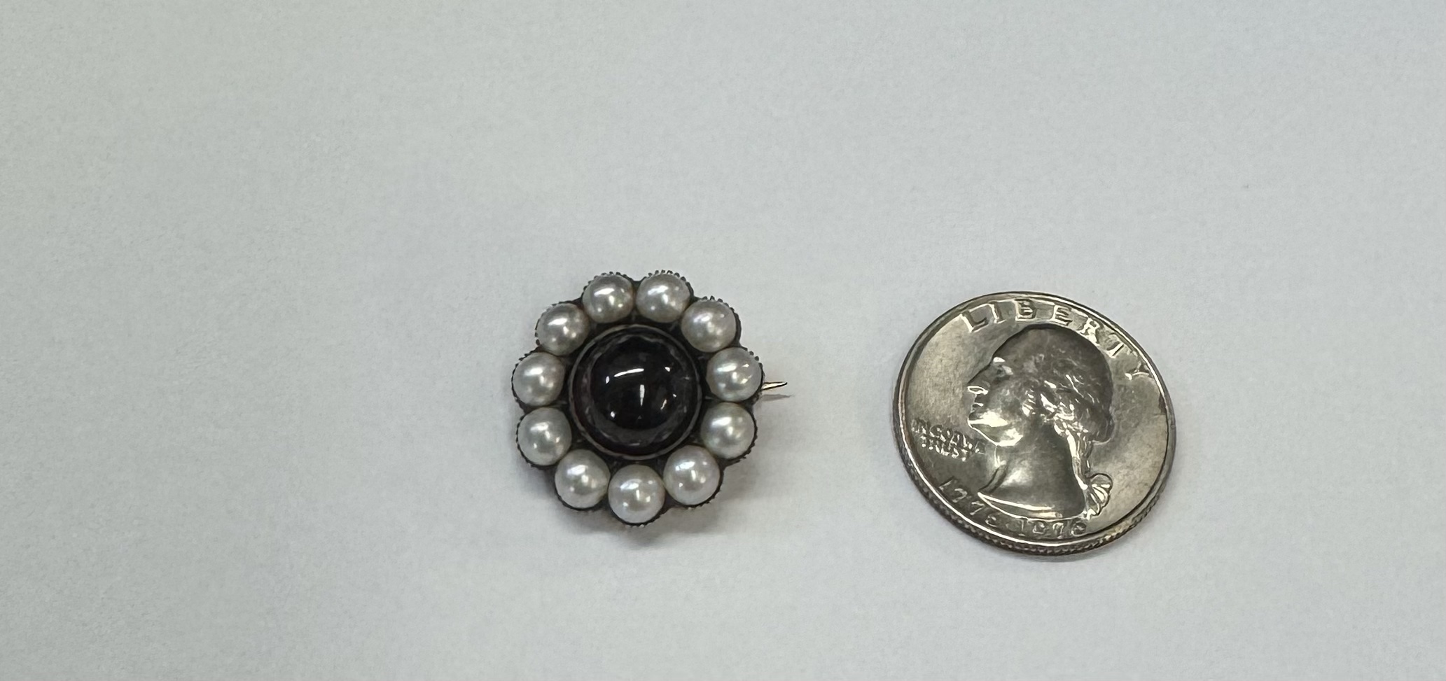 Antique Over 170 Year Old 14k Yellow Gold Genuine Garnet & Pearl Memorial Brooch With Pendant Loop - Image 17