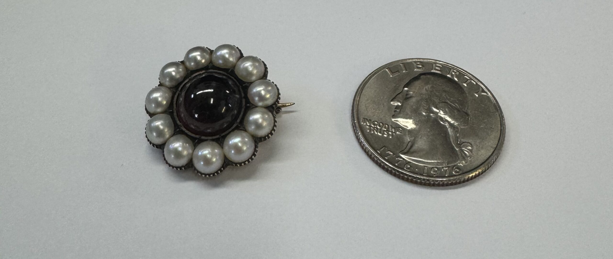 Antique Over 170 Year Old 14k Yellow Gold Genuine Garnet & Pearl Memorial Brooch With Pendant Loop - Image 18