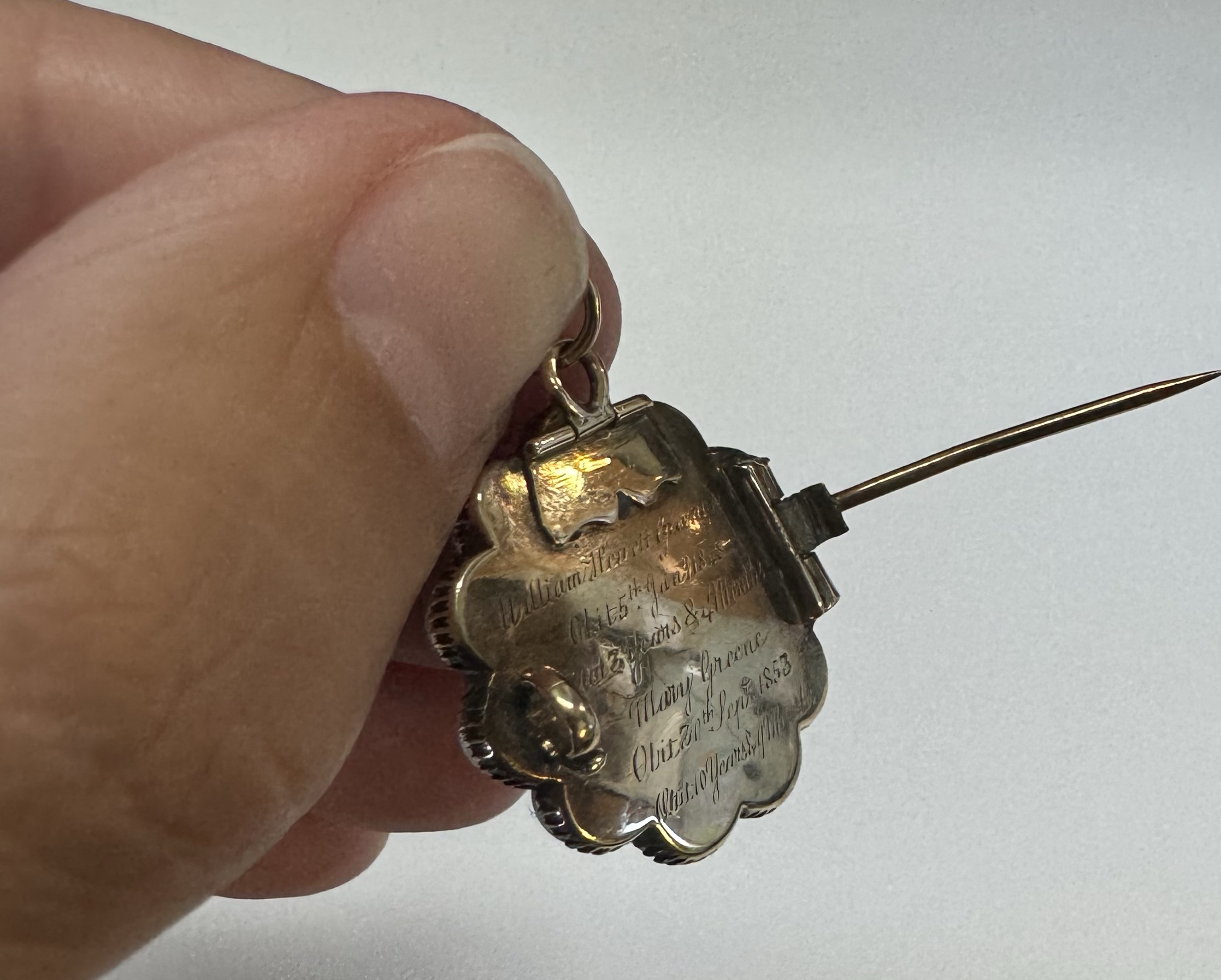 Antique Over 170 Year Old 14k Yellow Gold Genuine Garnet & Pearl Memorial Brooch With Pendant Loop - Image 21