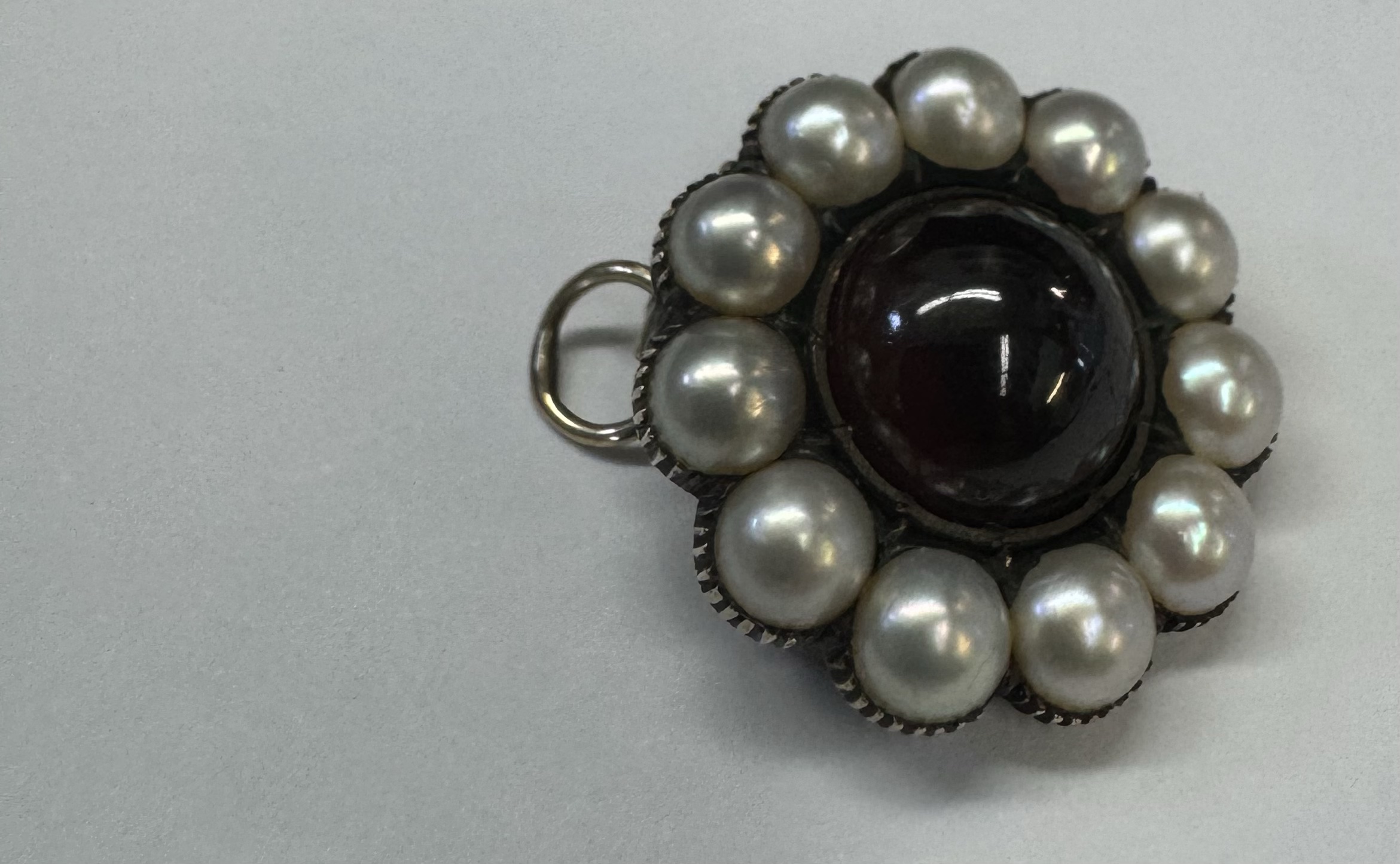 Antique Over 170 Year Old 14k Yellow Gold Genuine Garnet & Pearl Memorial Brooch With Pendant Loop - Image 7
