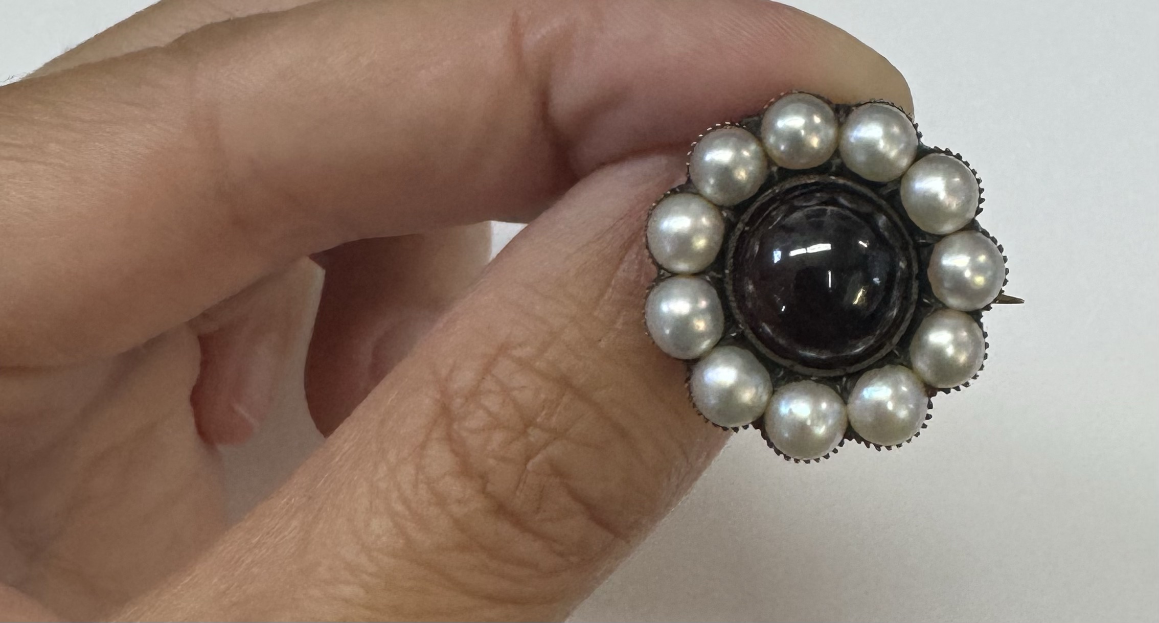 Antique Over 170 Year Old 14k Yellow Gold Genuine Garnet & Pearl Memorial Brooch With Pendant Loop - Image 8