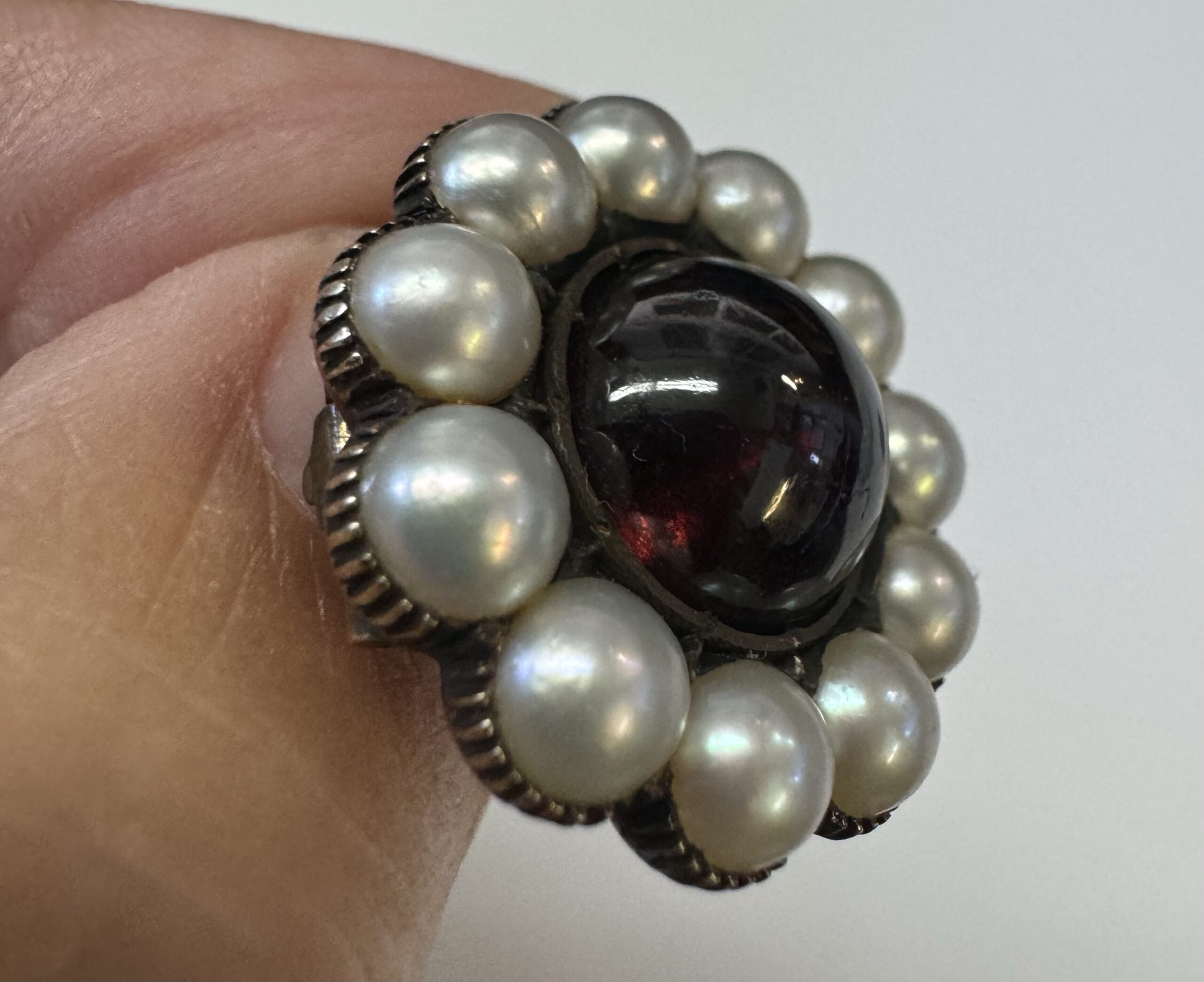 Antique Over 170 Year Old 14k Yellow Gold Genuine Garnet & Pearl Memorial Brooch With Pendant Loop - Image 9