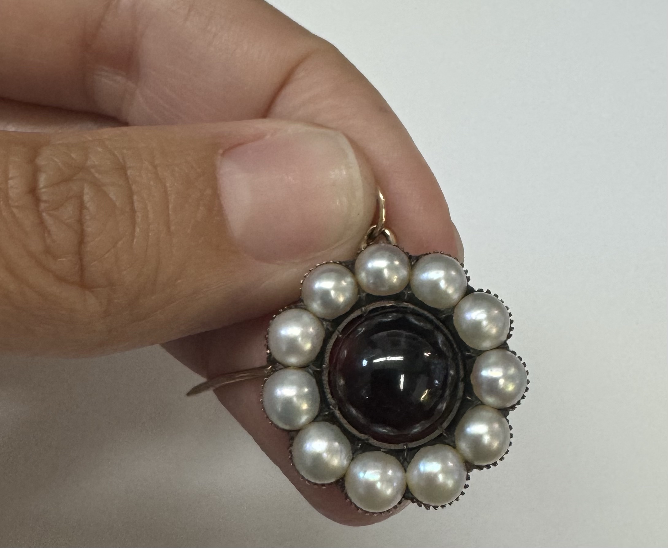 Antique Over 170 Year Old 14k Yellow Gold Genuine Garnet & Pearl Memorial Brooch With Pendant Loop - Image 12