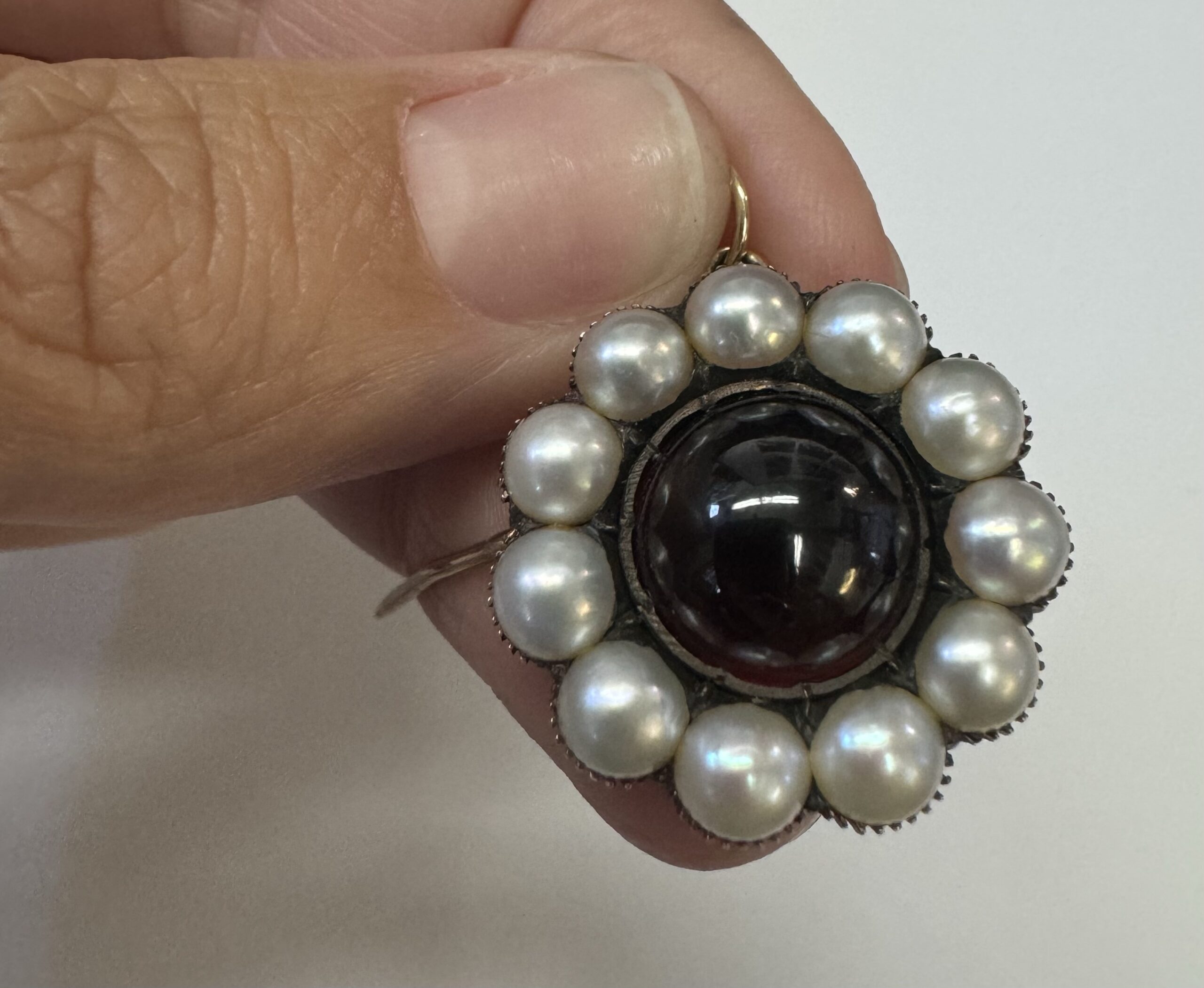 Antique Over 170 Year Old 14k Yellow Gold Genuine Garnet & Pearl Memorial Brooch With Pendant Loop - Image 13