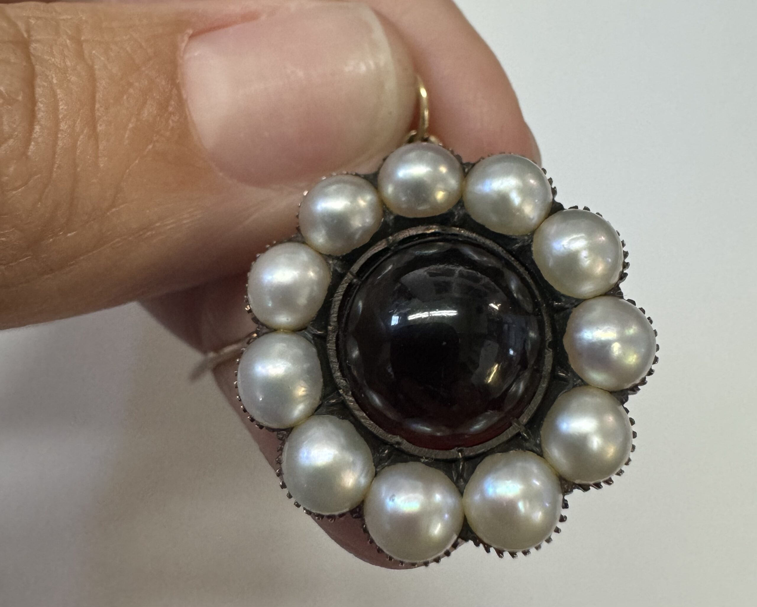 Antique Over 170 Year Old 14k Yellow Gold Genuine Garnet & Pearl Memorial Brooch With Pendant Loop - Image 14