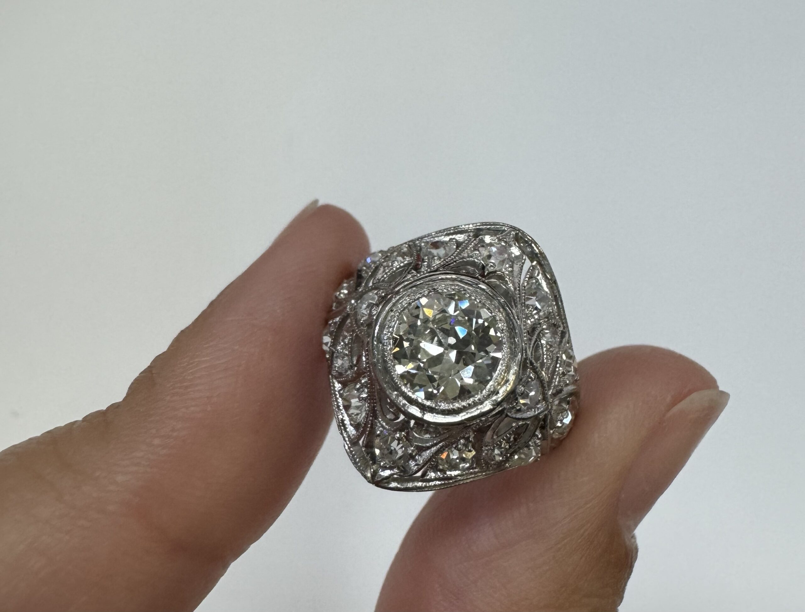 Antique Platinum .82 Carat Old European Cut Diamond Filigree Ring - Image 14