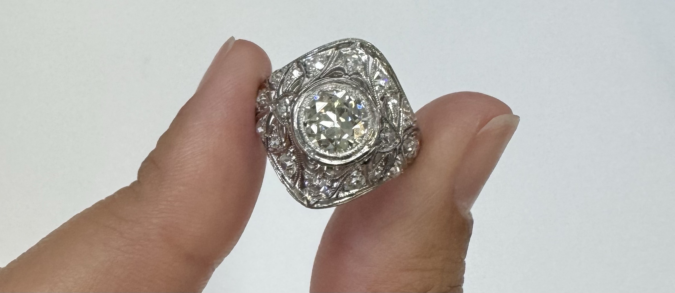 Antique Platinum .82 Carat Old European Cut Diamond Filigree Ring - Image 18