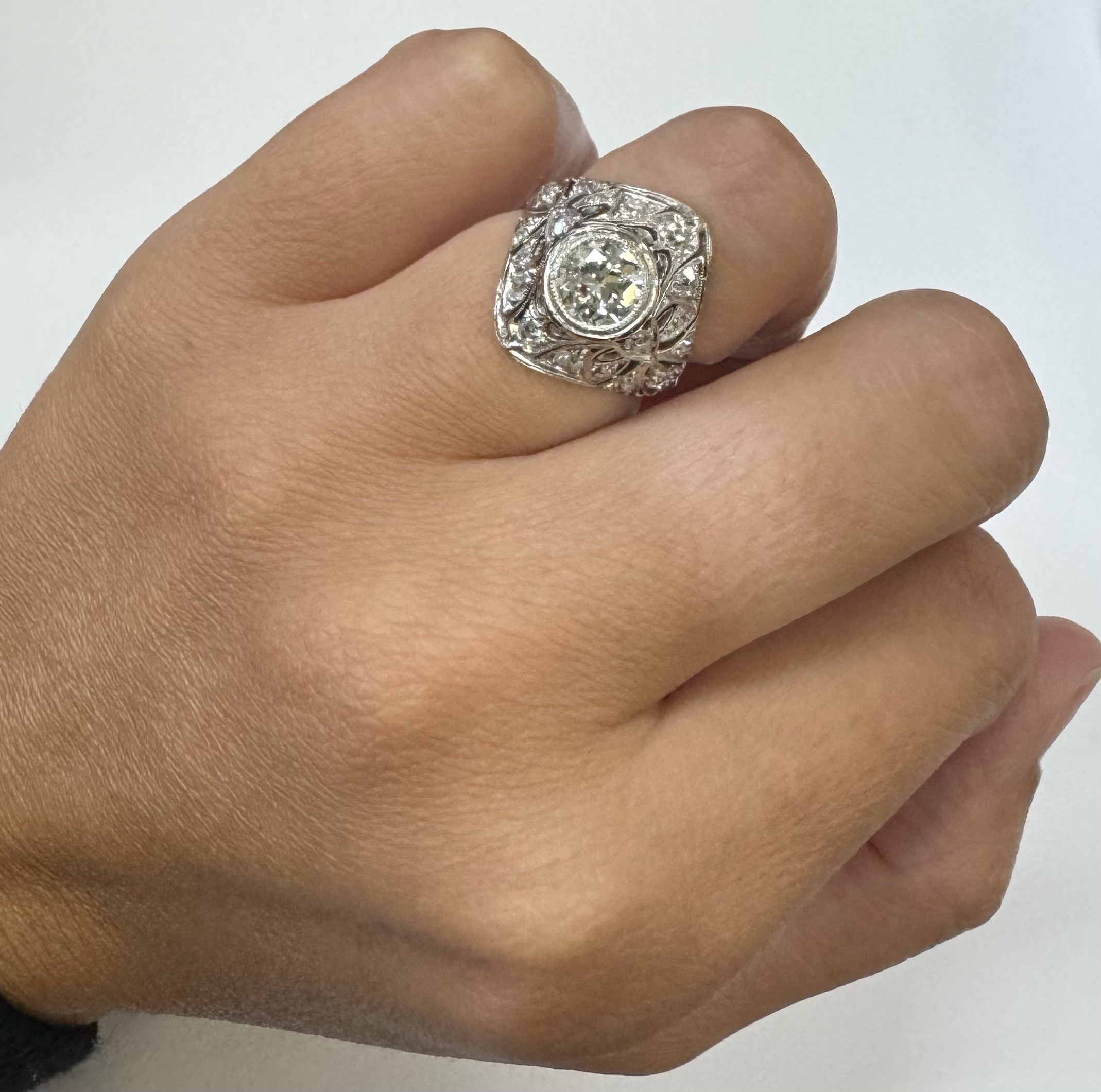 Antique Platinum .82 Carat Old European Cut Diamond Filigree Ring - Image 26