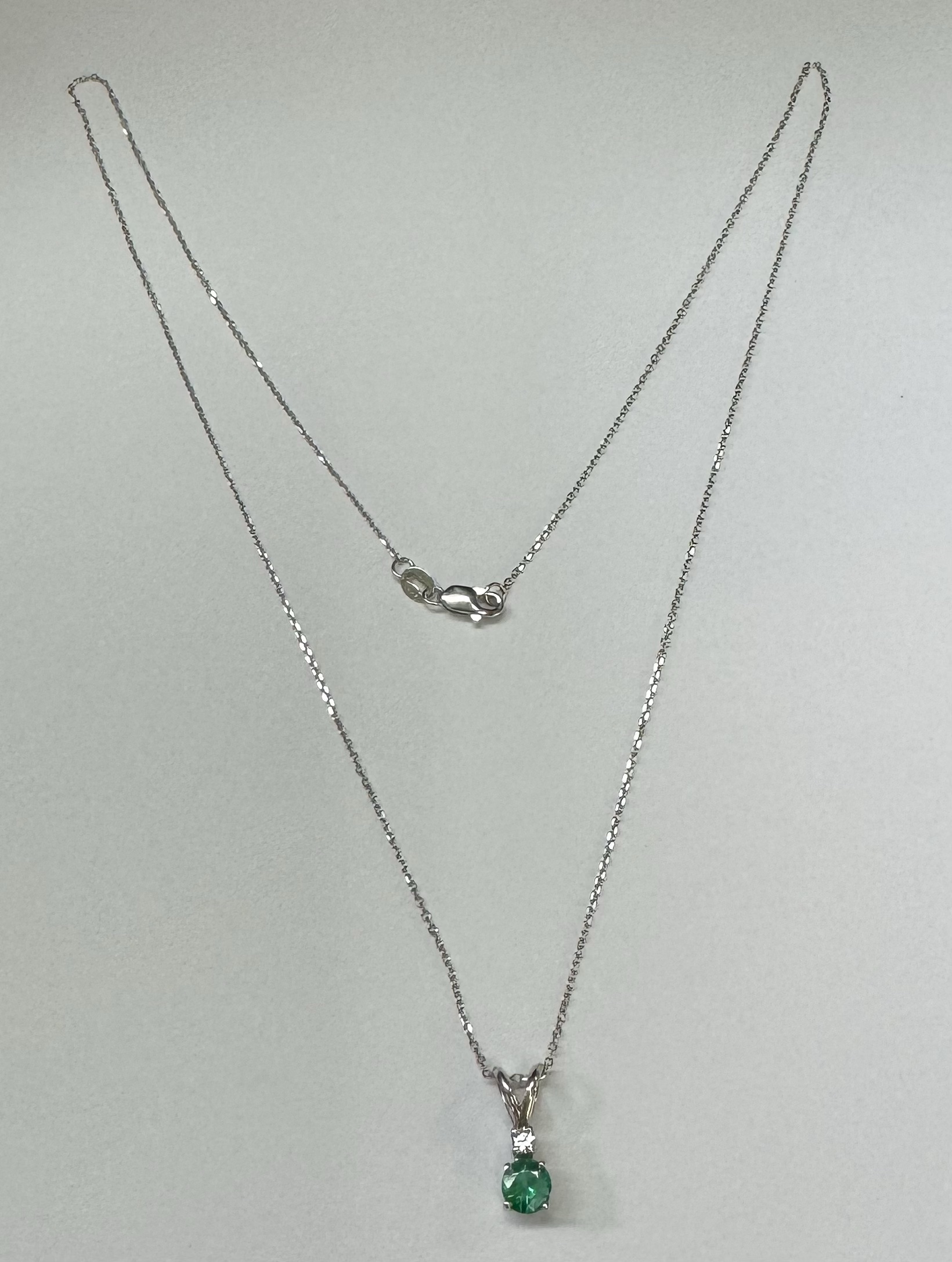 14k White Gold Genuine .29 Cttw Emerald & Diamond Pendant