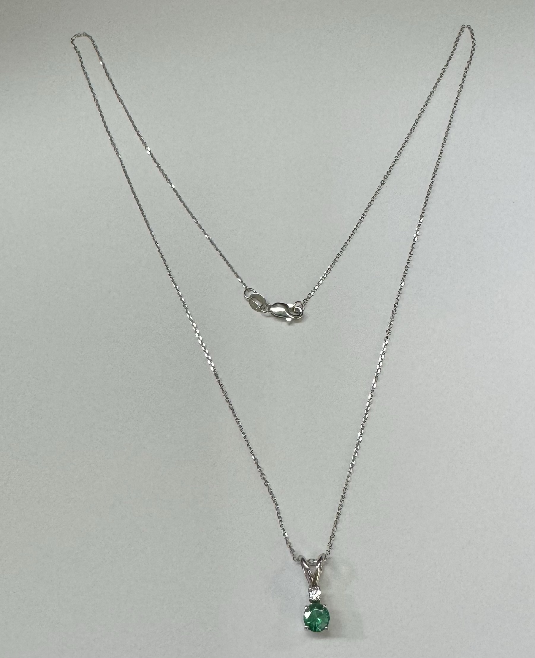 14k White Gold Genuine .29 Cttw Emerald & Diamond Pendant - Image 2