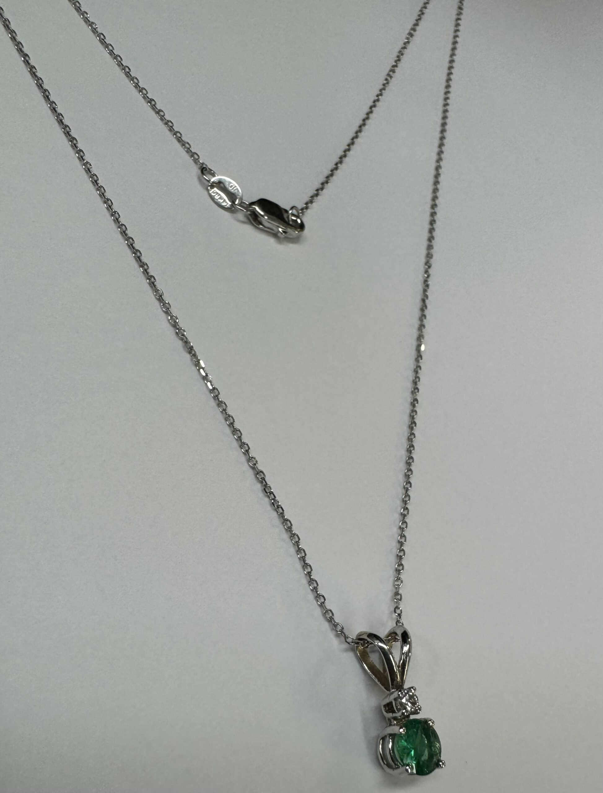 14k White Gold Genuine .29 Cttw Emerald & Diamond Pendant - Image 3