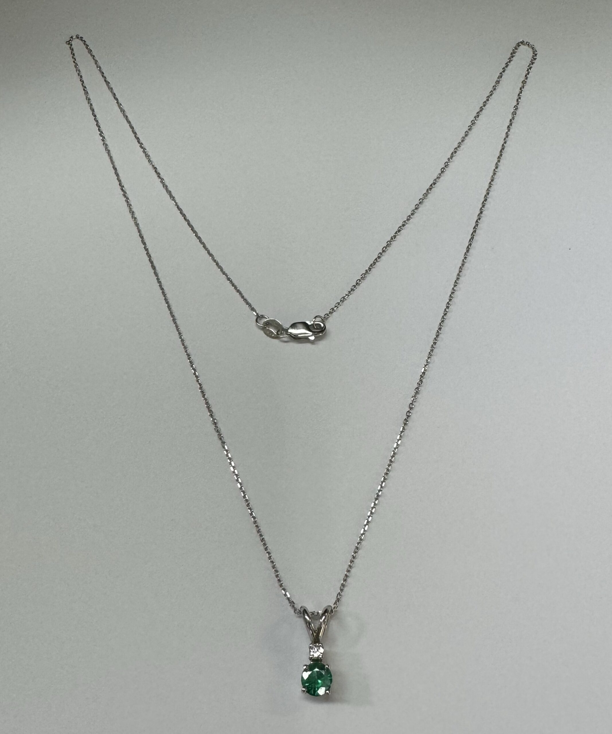 14k White Gold Genuine .29 Cttw Emerald & Diamond Pendant - Image 4