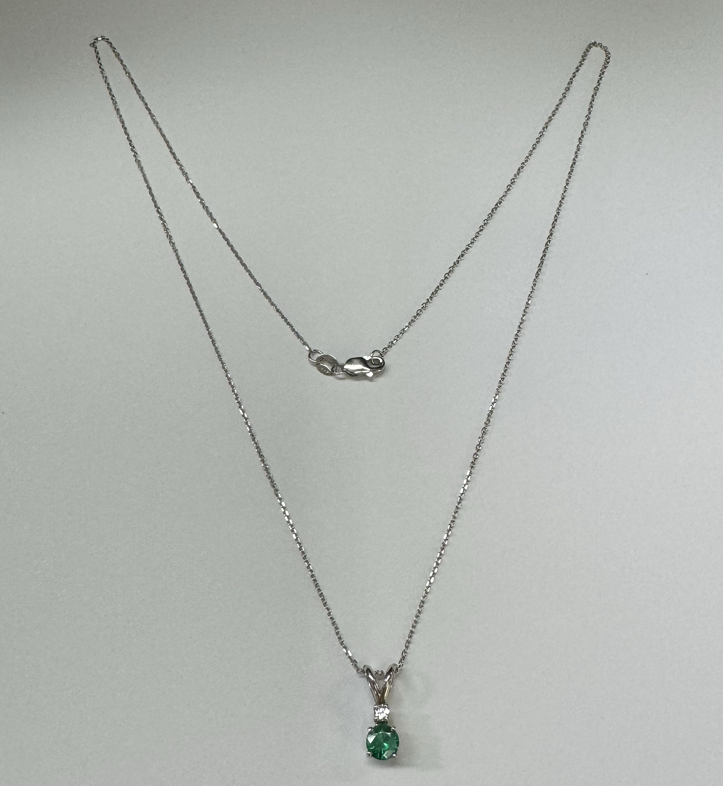 14k White Gold Genuine .29 Cttw Emerald & Diamond Pendant - Image 5