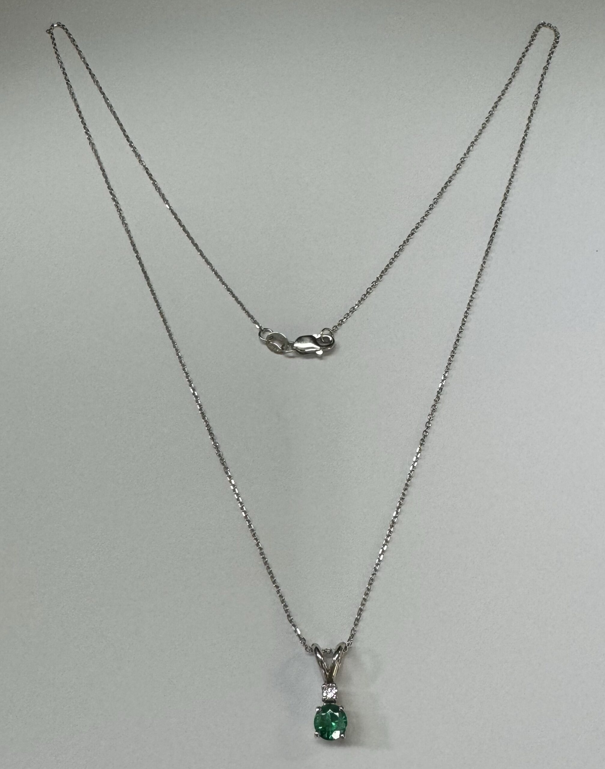 14k White Gold Genuine .29 Cttw Emerald & Diamond Pendant - Image 6