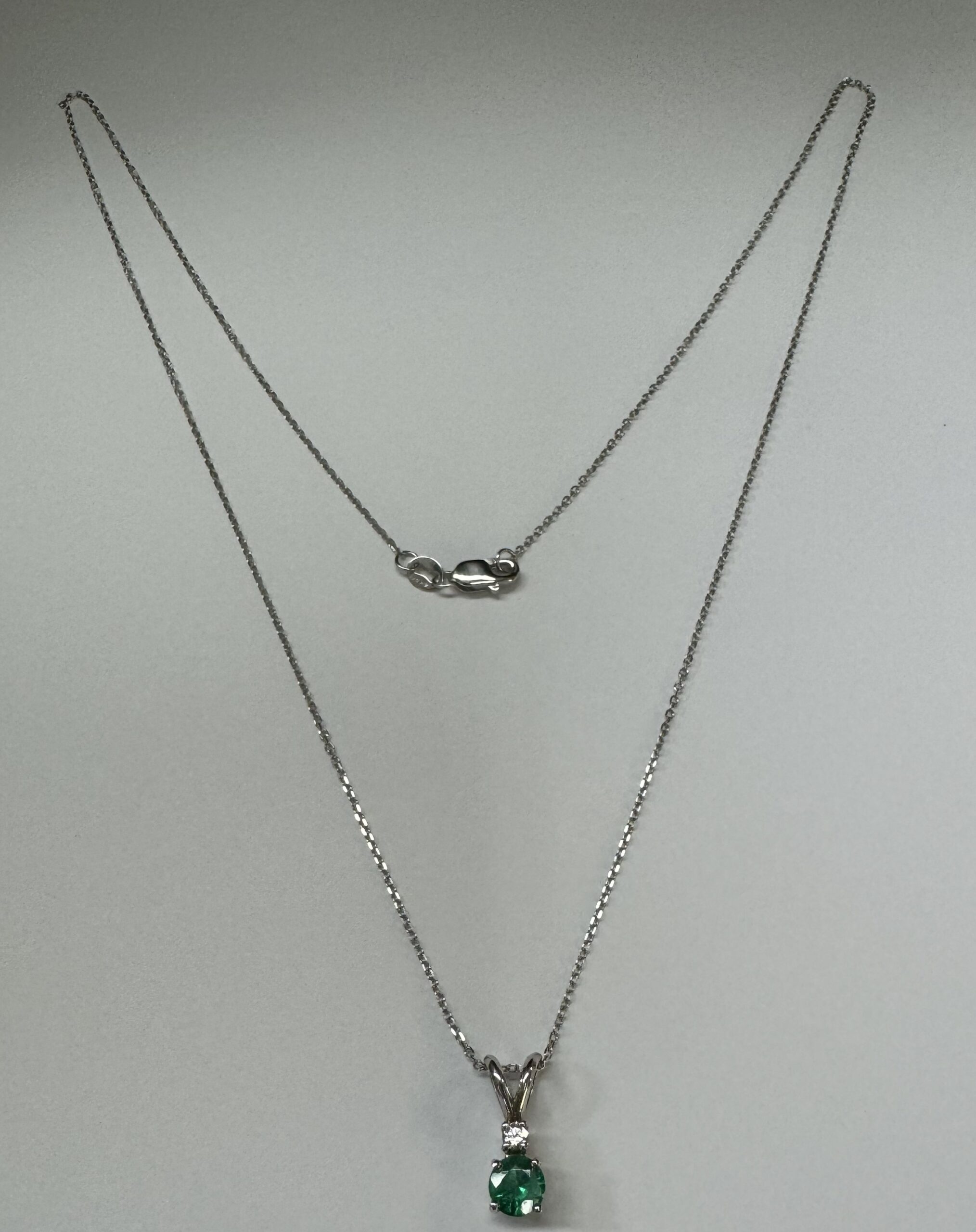14k White Gold Genuine .29 Cttw Emerald & Diamond Pendant - Image 7