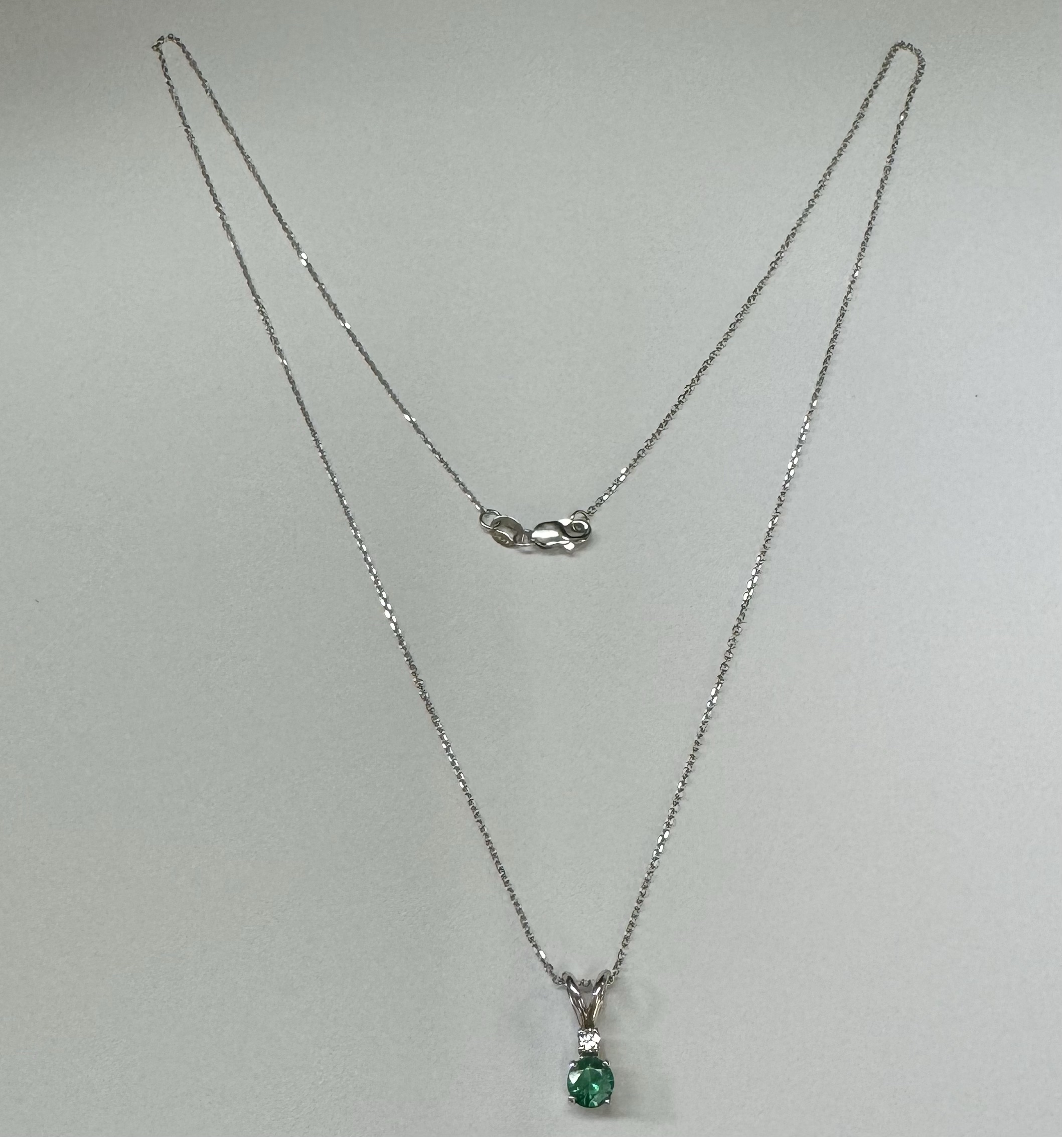 14k White Gold Genuine .29 Cttw Emerald & Diamond Pendant - Image 9