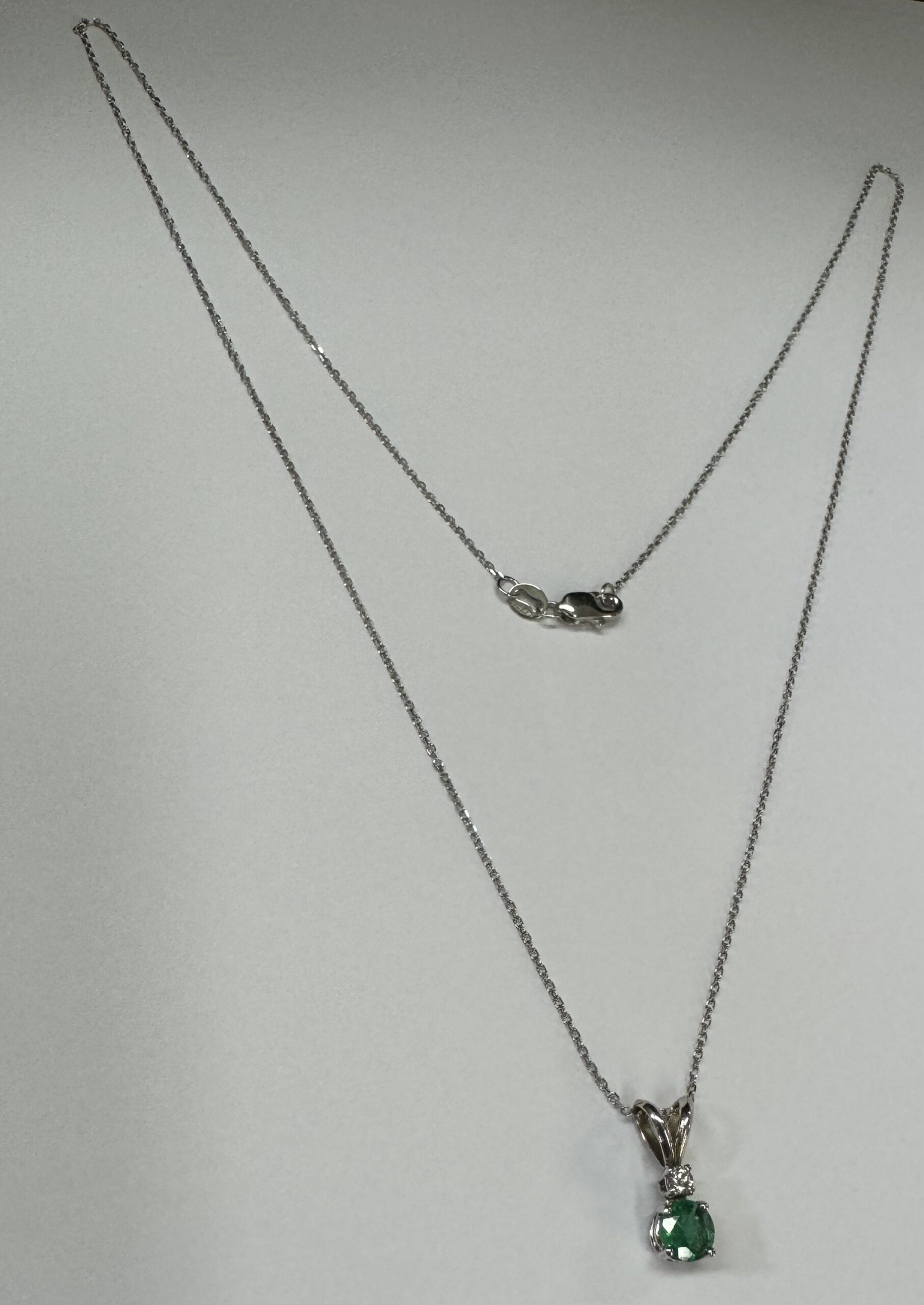 14k White Gold Genuine .29 Cttw Emerald & Diamond Pendant - Image 10