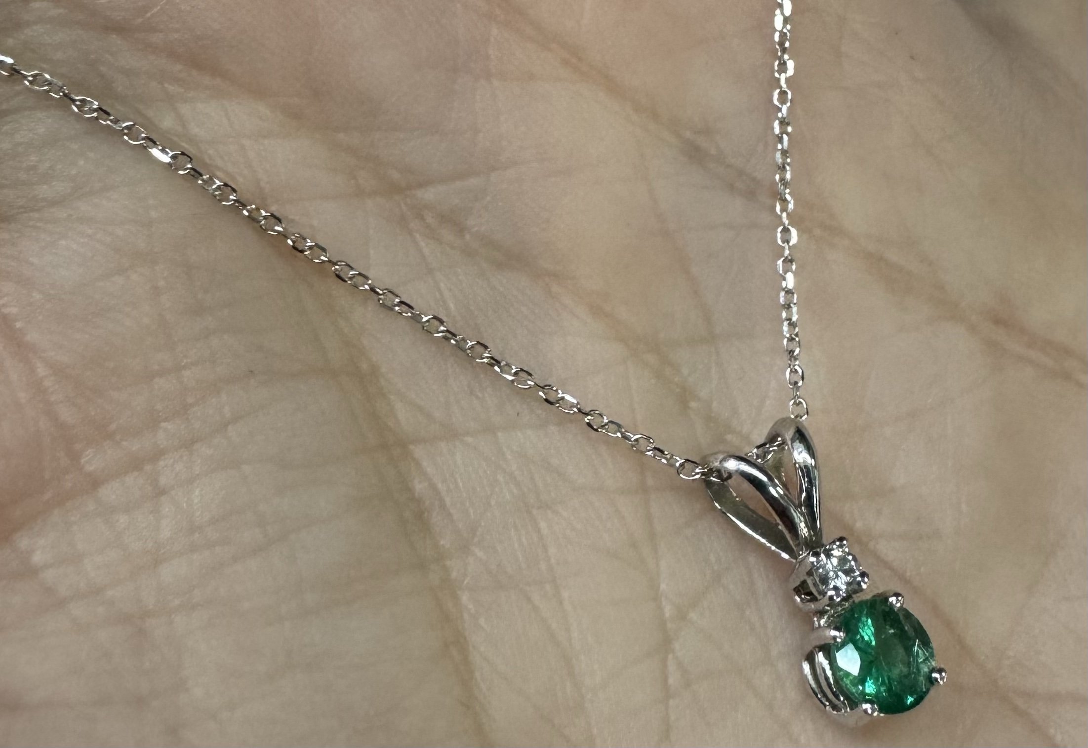 14k White Gold Genuine .29 Cttw Emerald & Diamond Pendant - Image 11