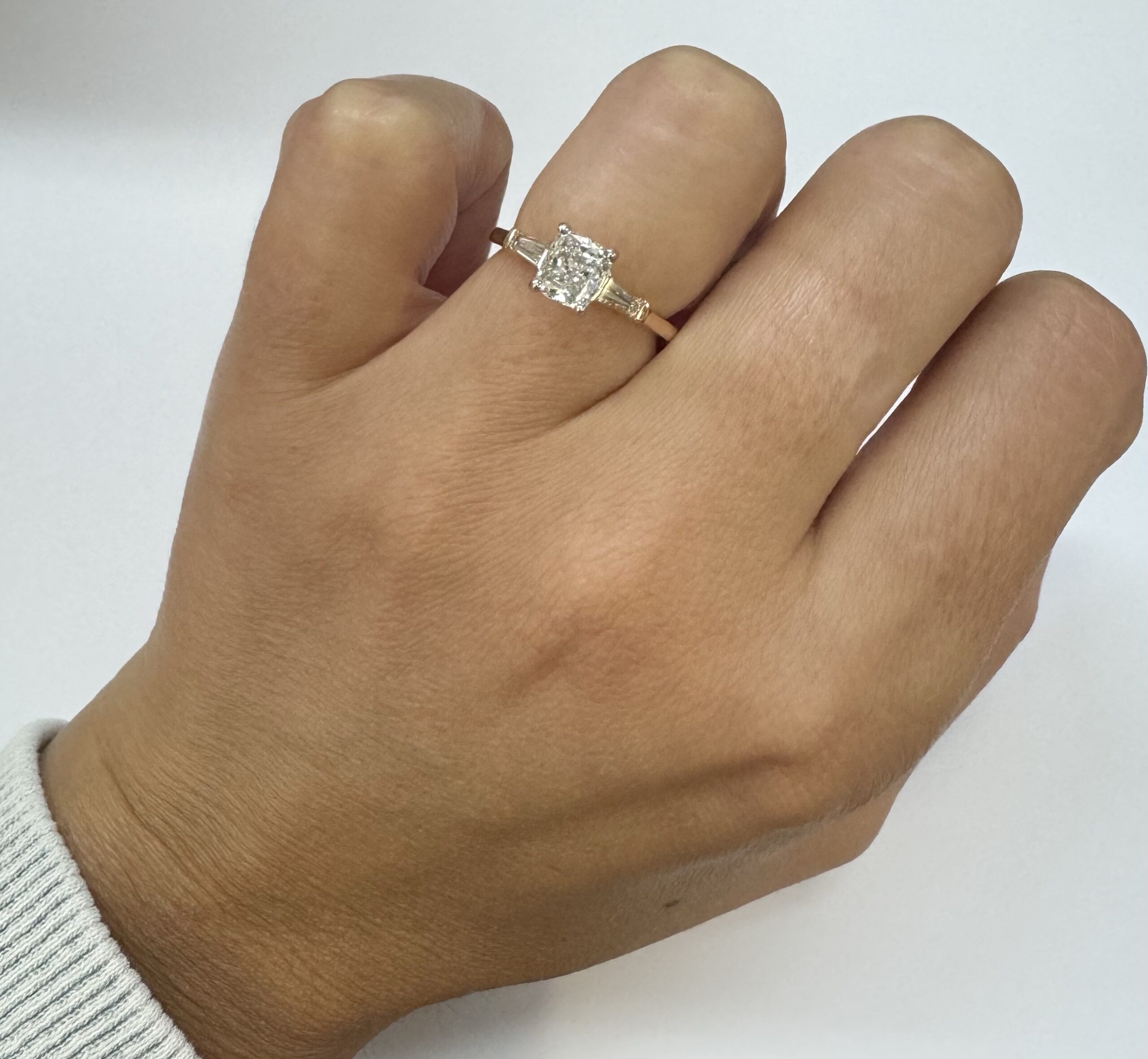 14k Rose Gold Genuine GIA Certified 1.00 Carat Cushion Brilliant Cut Diamond & Diamond Baguette Engagement Ring - Image 4