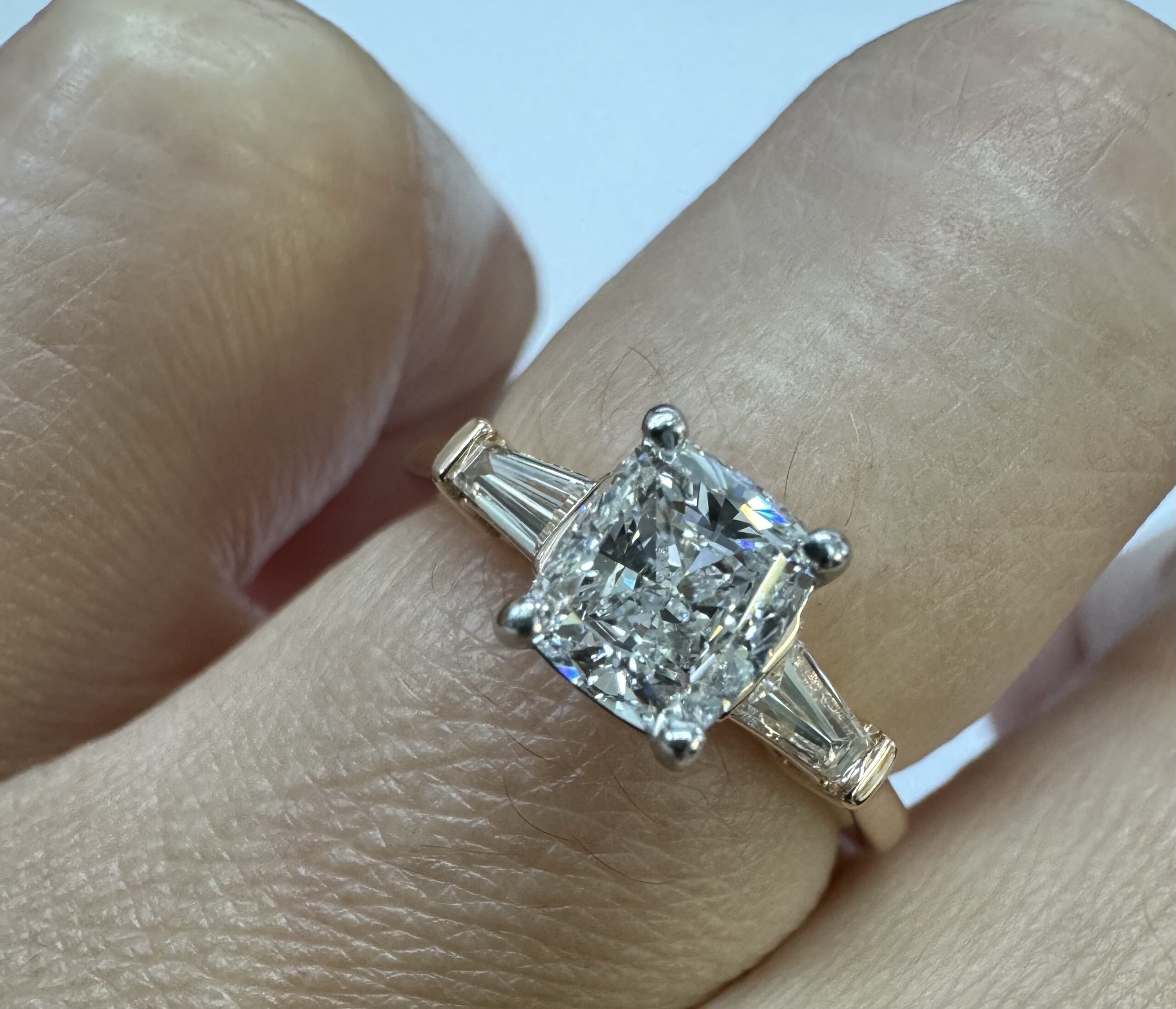 14k Rose Gold Genuine GIA Certified 1.00 Carat Cushion Brilliant Cut Diamond & Diamond Baguette Engagement Ring - Image 2