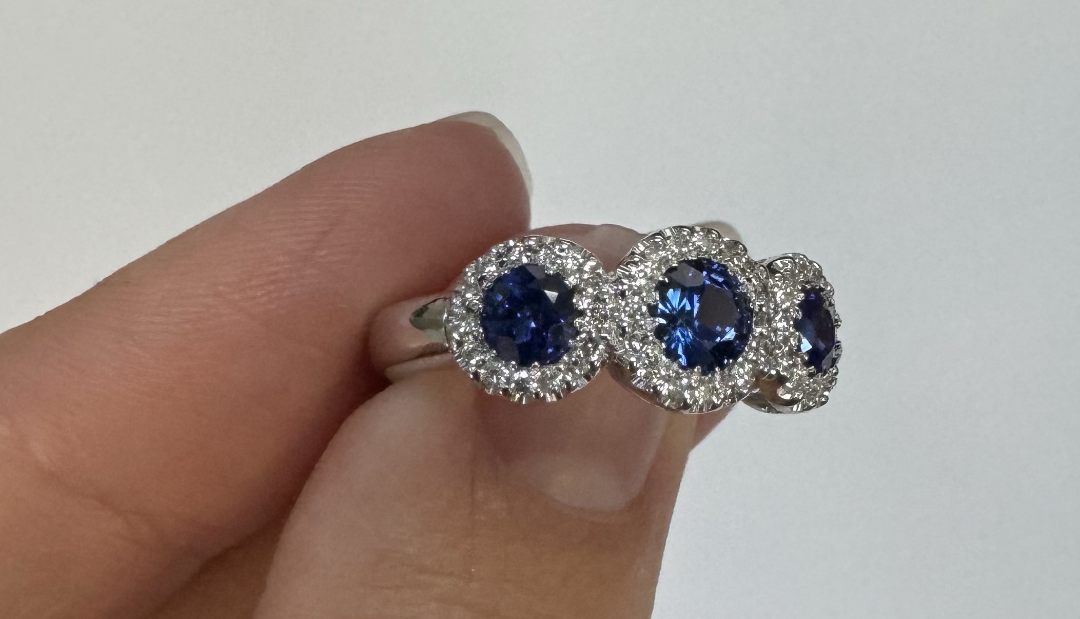 14k White Gold Genuine 1.12 Cttw Ceylon Sapphire & .48 Cttw Diamond Triple Halo Ring - Image 6