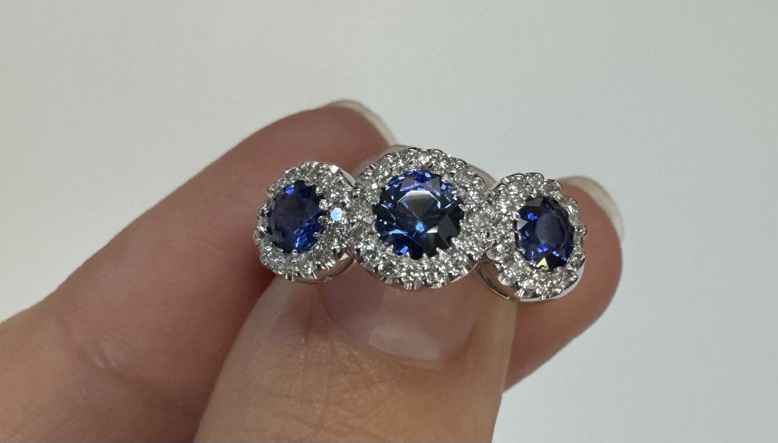 14k White Gold Genuine 1.12 Cttw Ceylon Sapphire & .48 Cttw Diamond Triple Halo Ring - Image 11