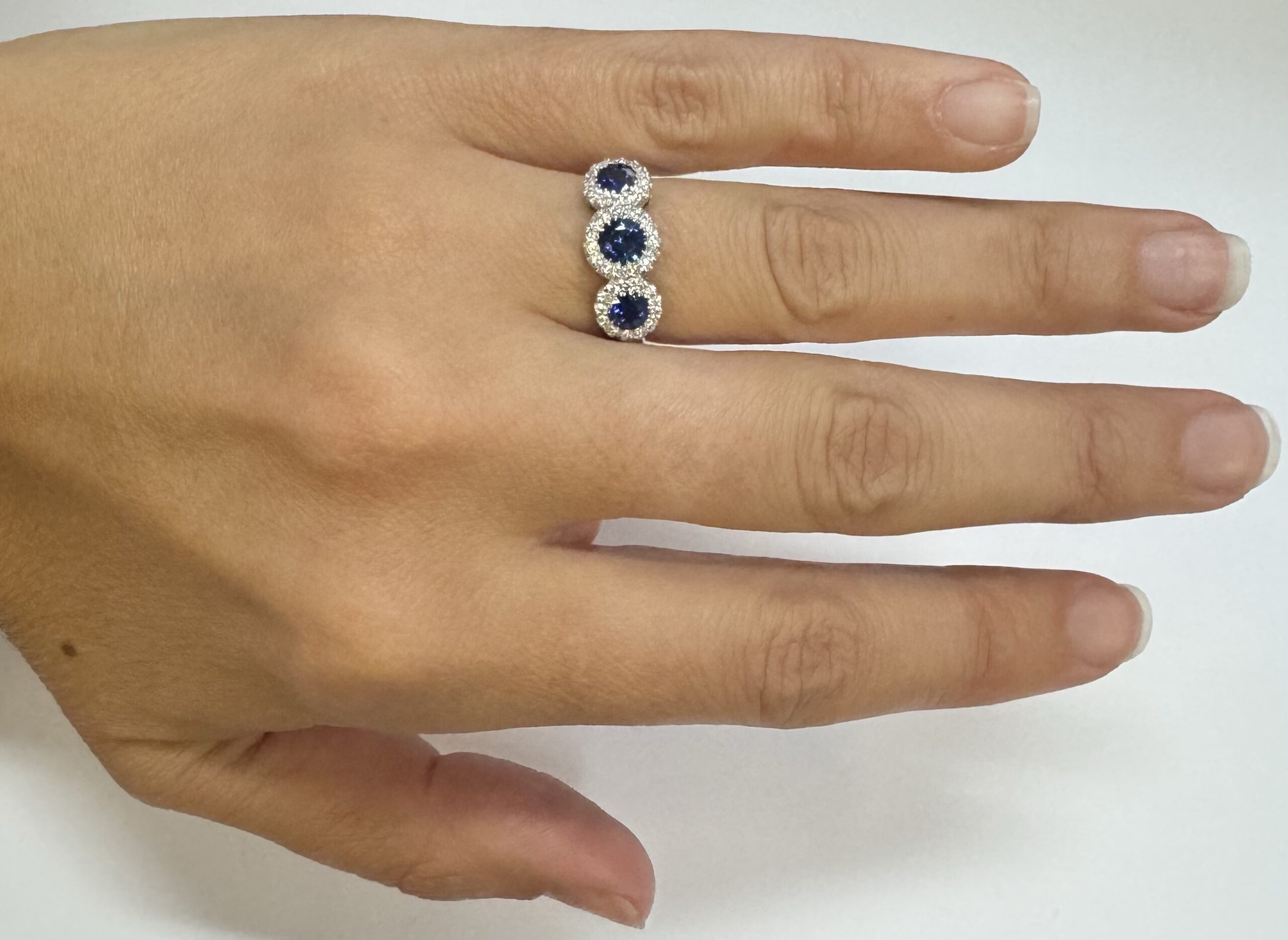 14k White Gold Genuine 1.12 Cttw Ceylon Sapphire & .48 Cttw Diamond Triple Halo Ring - Image 13