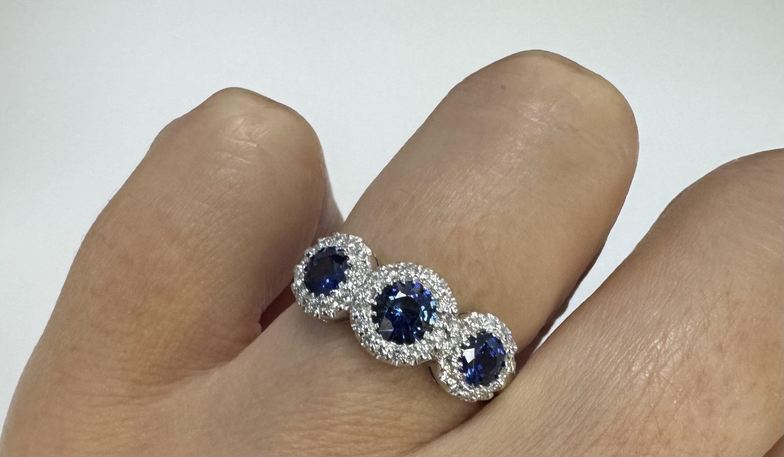 14k White Gold Genuine 1.12 Cttw Ceylon Sapphire & .48 Cttw Diamond Triple Halo Ring - Image 15