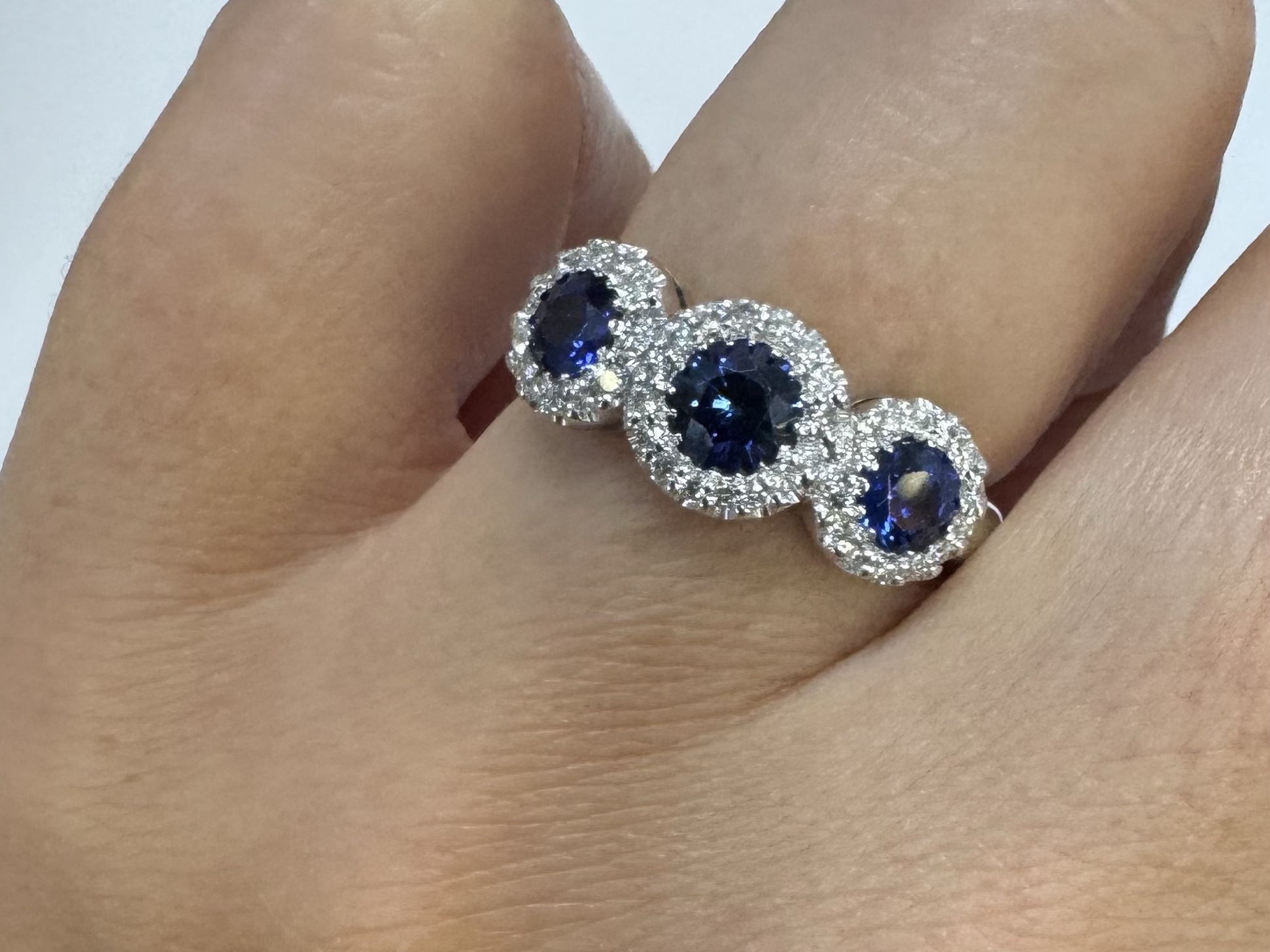 14k White Gold Genuine 1.12 Cttw Ceylon Sapphire & .48 Cttw Diamond Triple Halo Ring - Image 20