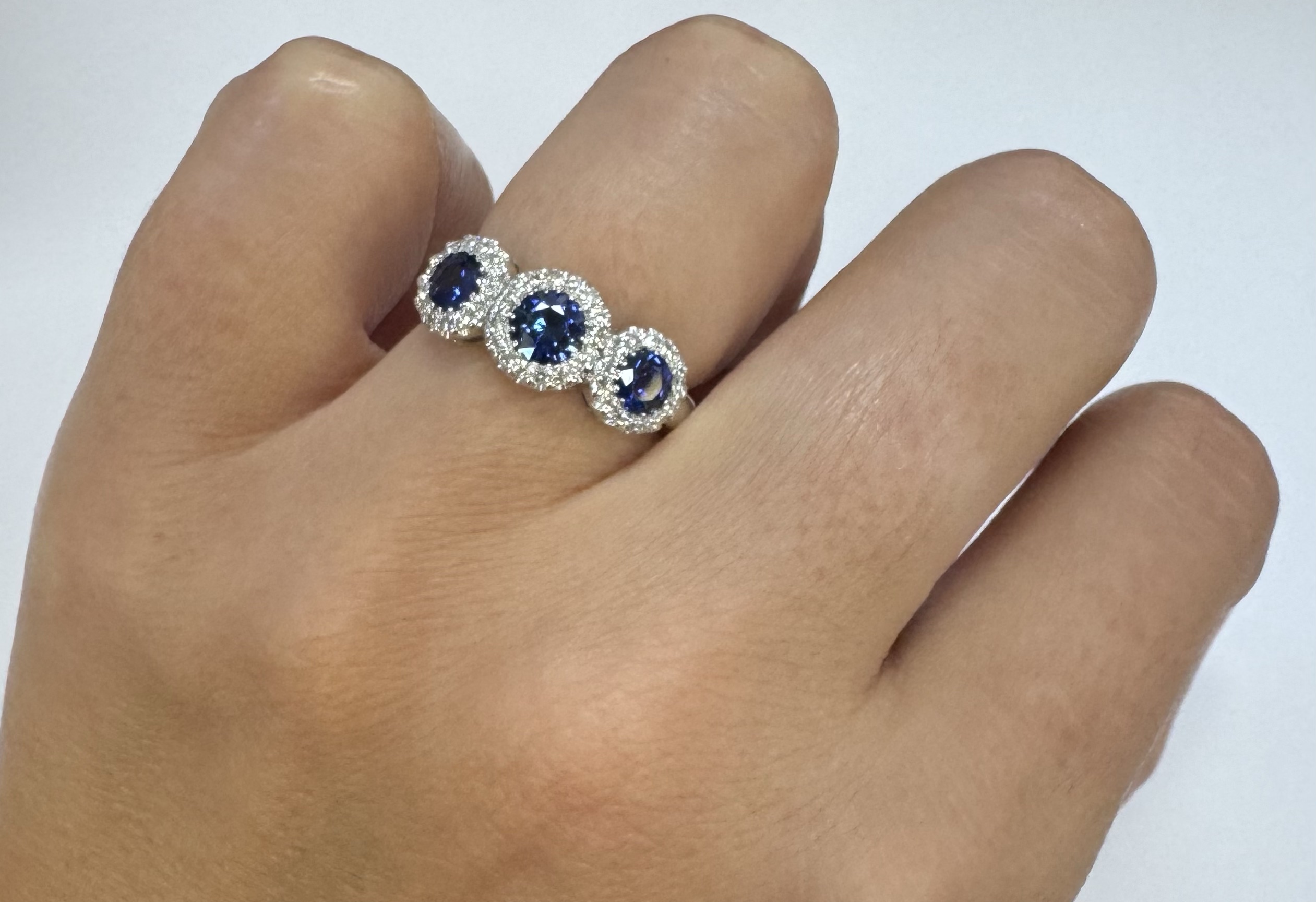 14k White Gold Genuine 1.12 Cttw Ceylon Sapphire & .48 Cttw Diamond Triple Halo Ring - Image 23