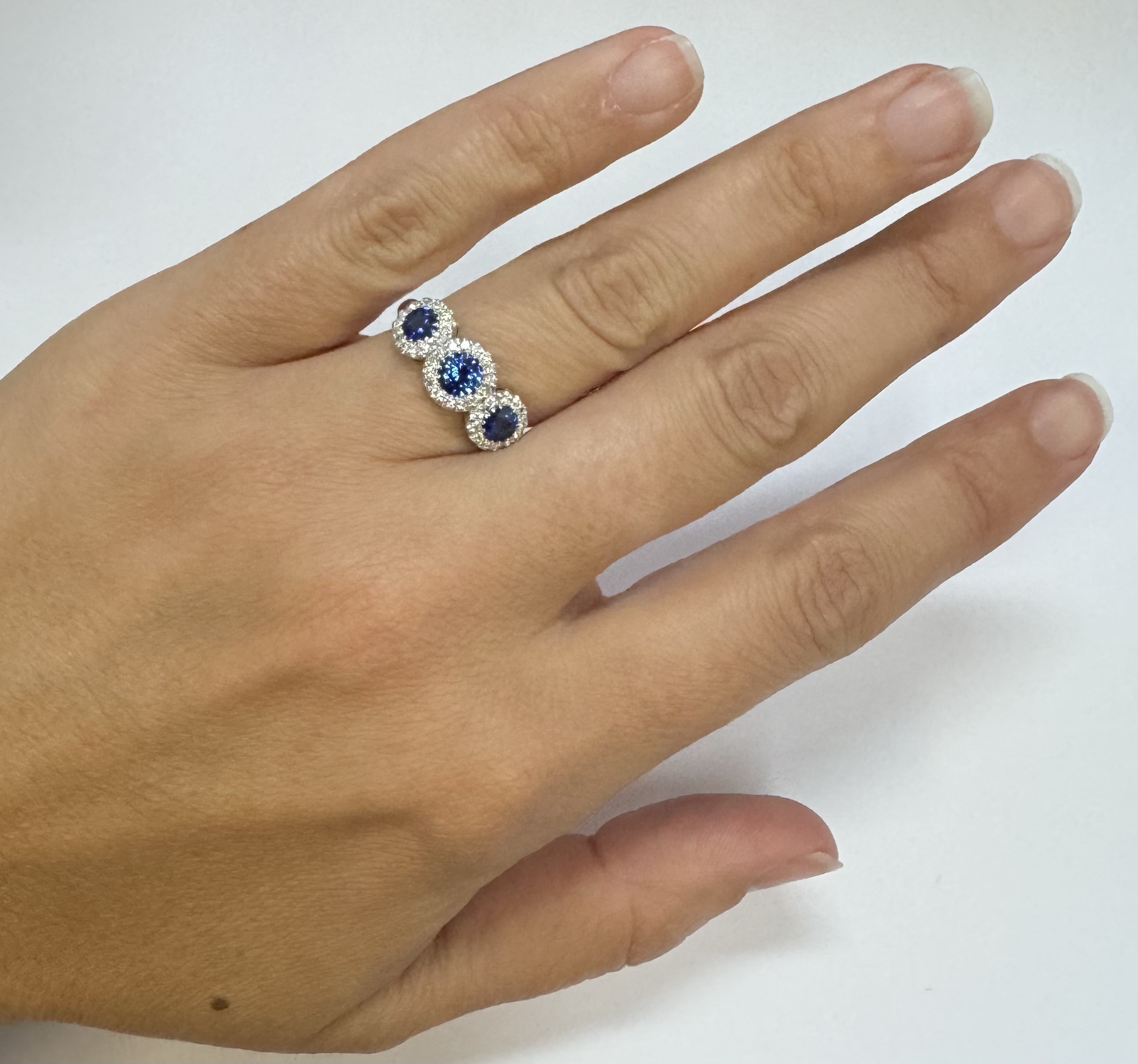 14k White Gold Genuine 1.12 Cttw Ceylon Sapphire & .48 Cttw Diamond Triple Halo Ring - Image 25