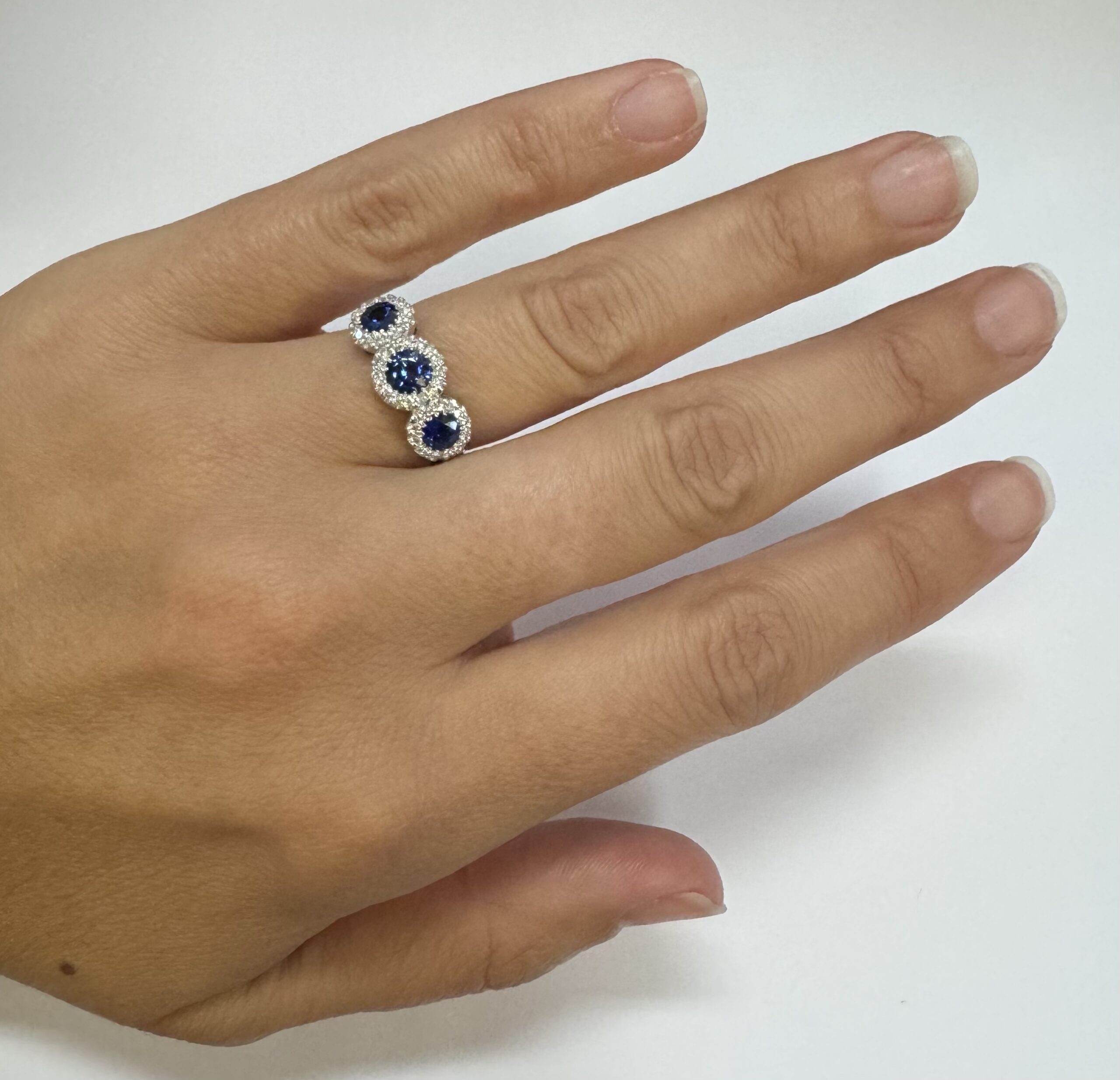 14k White Gold Genuine 1.12 Cttw Ceylon Sapphire & .48 Cttw Diamond Triple Halo Ring - Image 28