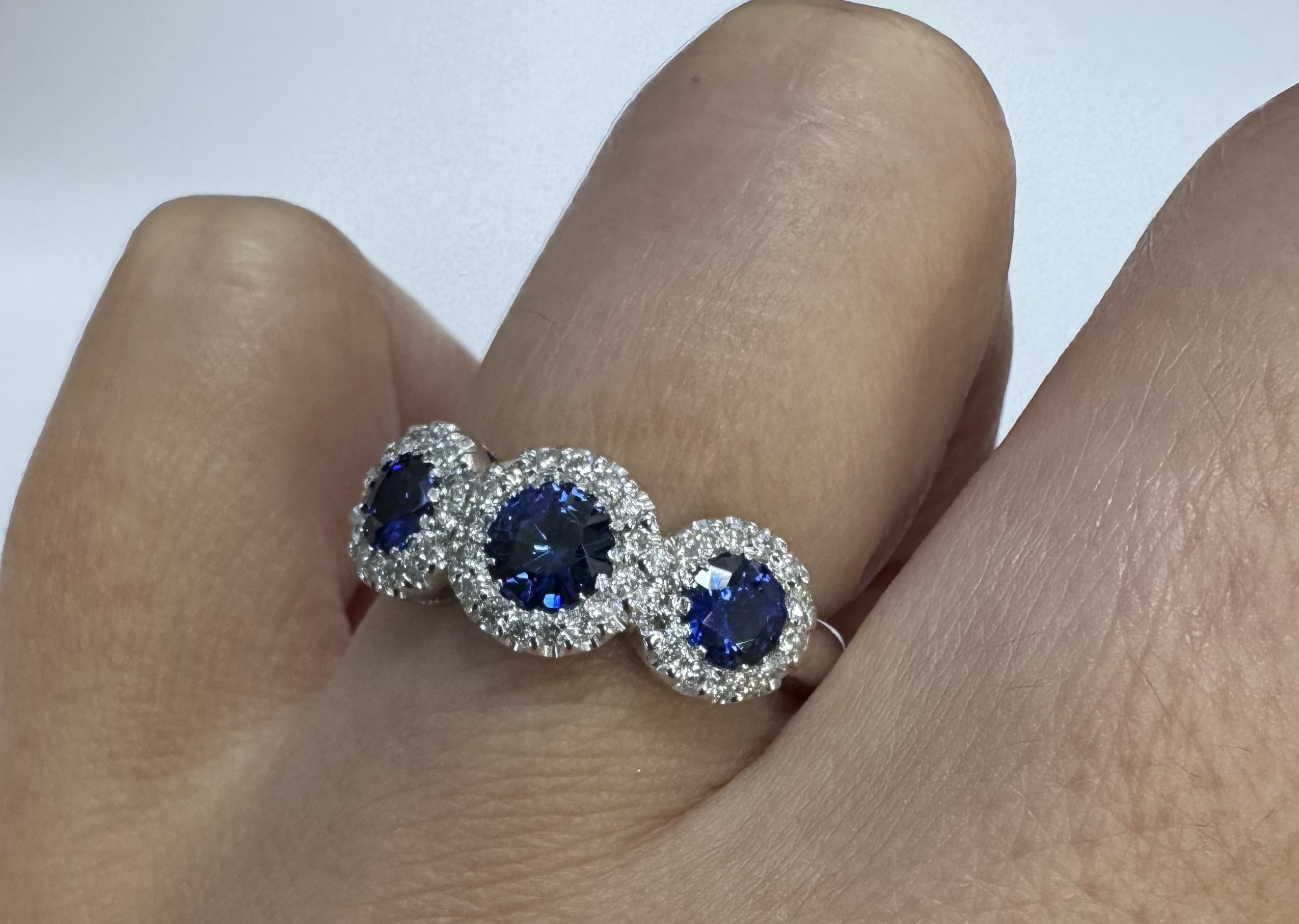 14k White Gold Genuine 1.12 Cttw Ceylon Sapphire & .48 Cttw Diamond Triple Halo Ring - Image 34